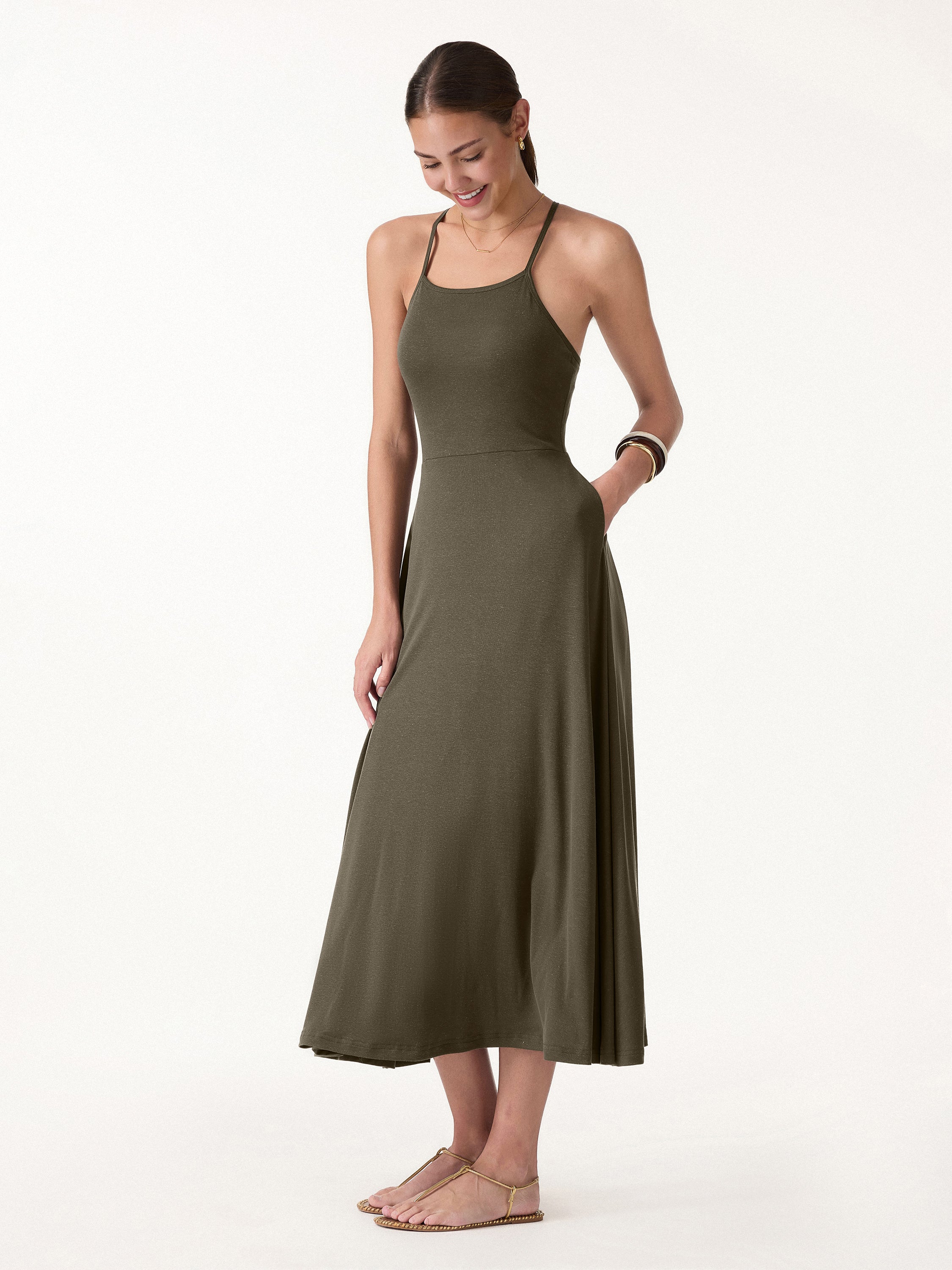 Soft Linen Knit Spaghetti Midi Bra Dress - Image 6