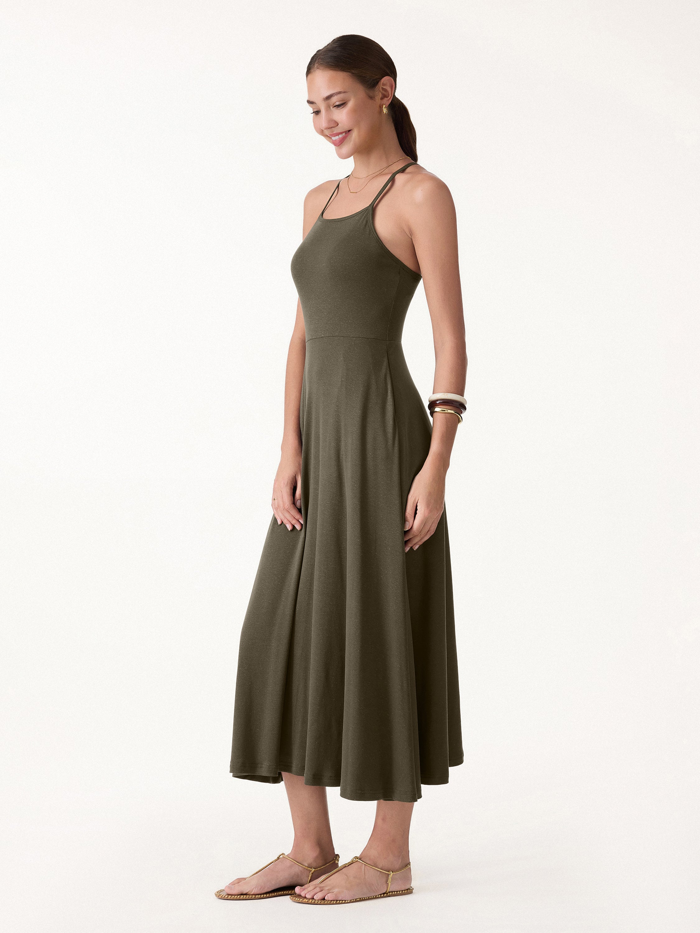 Soft Linen Knit Spaghetti Midi Bra Dress - Image 7