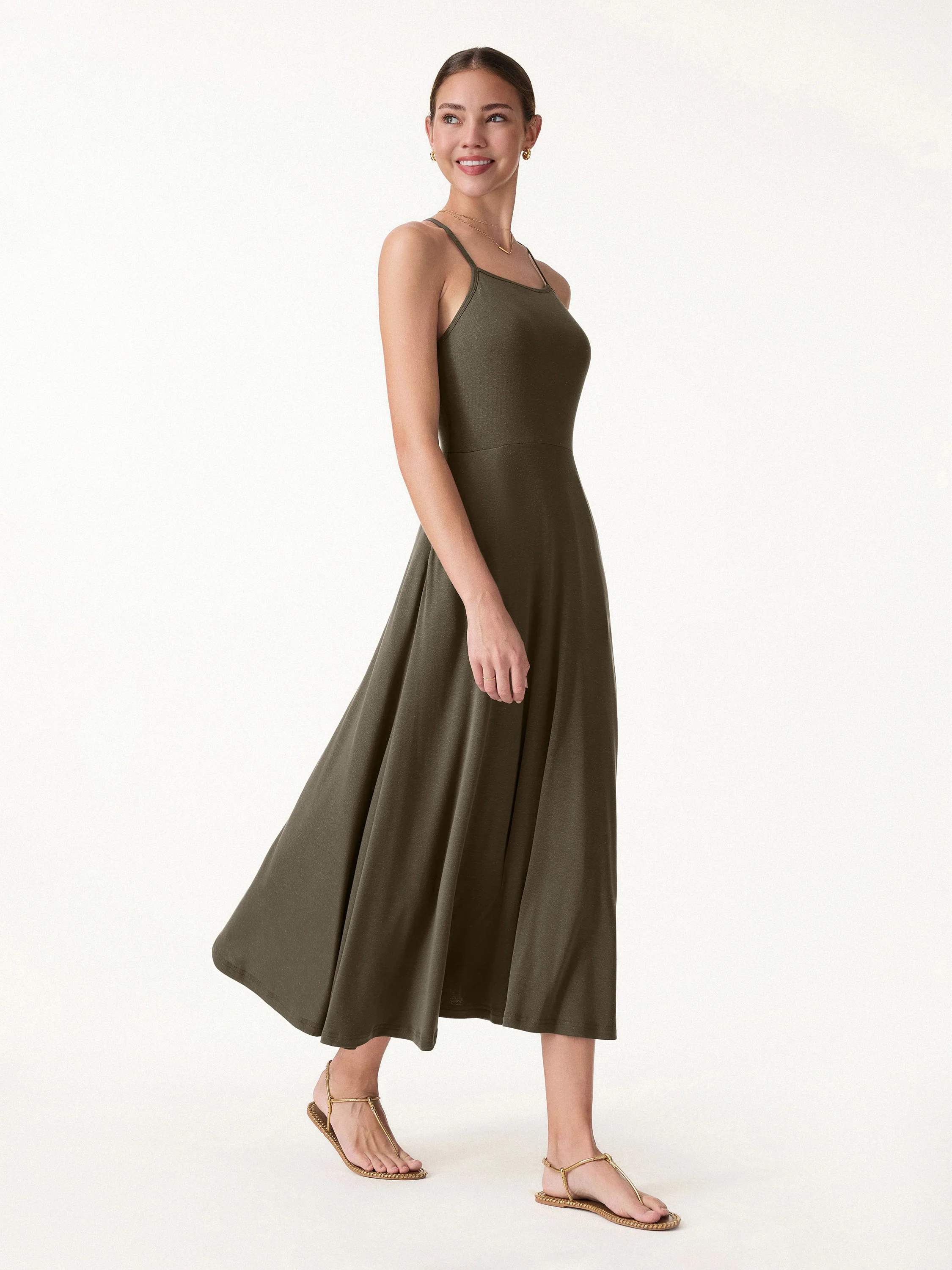 Soft Linen Knit Spaghetti Midi Bra Dress - Image 8