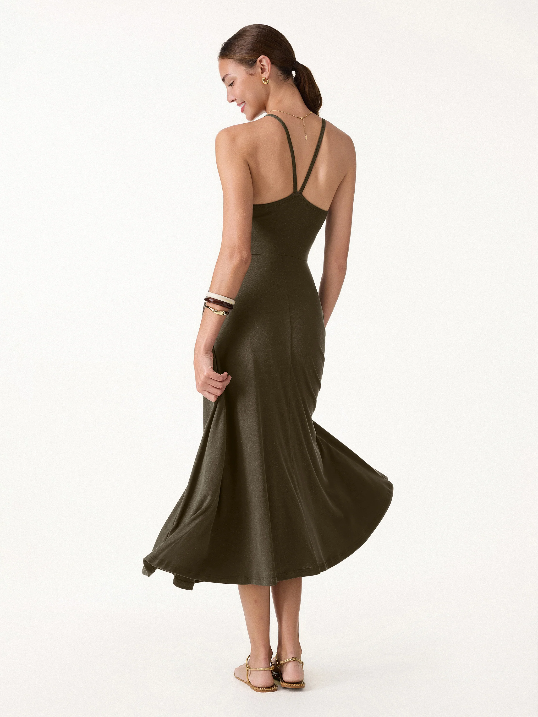 Soft Linen Knit Spaghetti Midi Bra Dress - Image 9