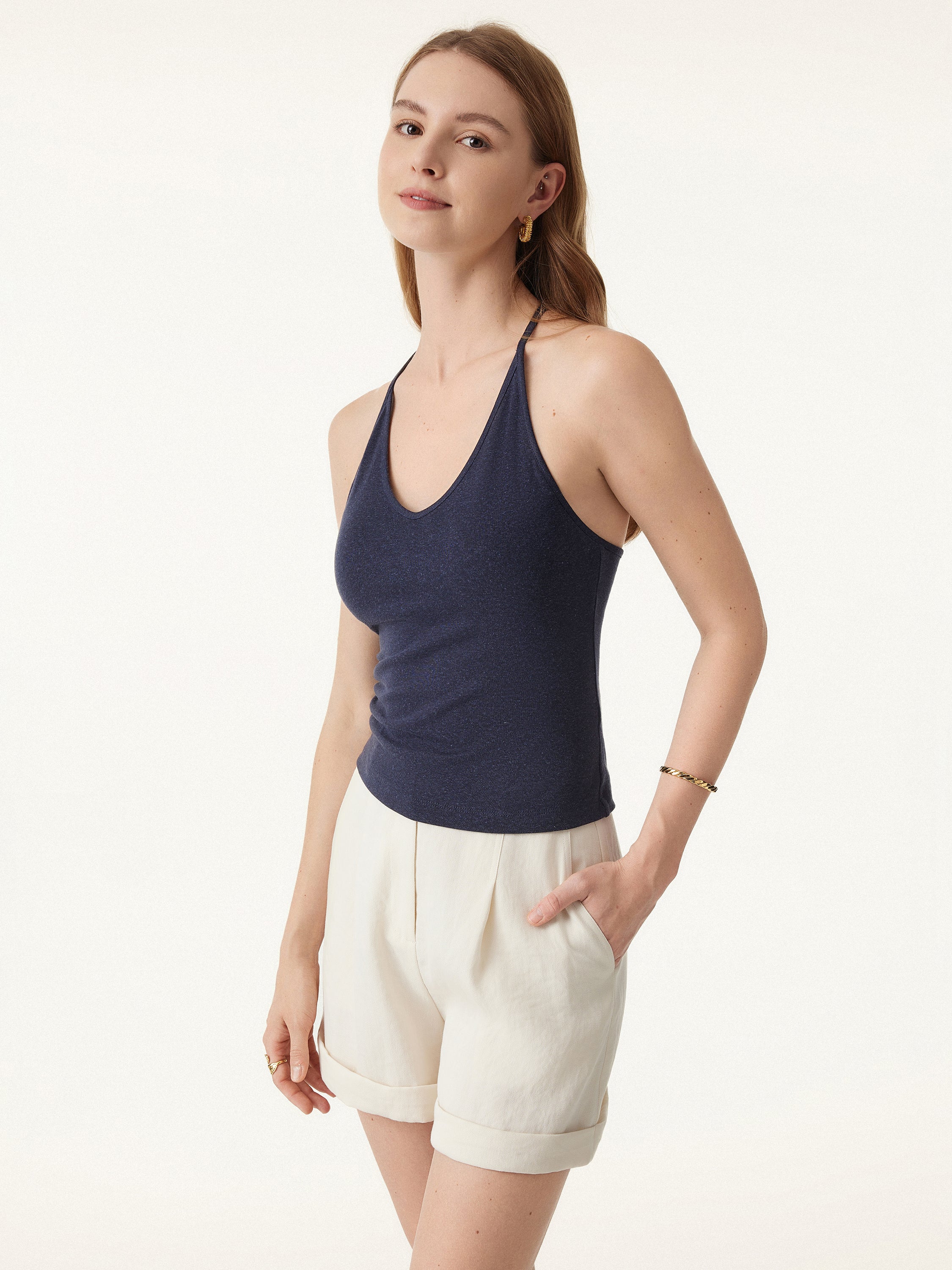 Soft Linen Luxe V-neck T-back Airy Bra Tank - Image 7