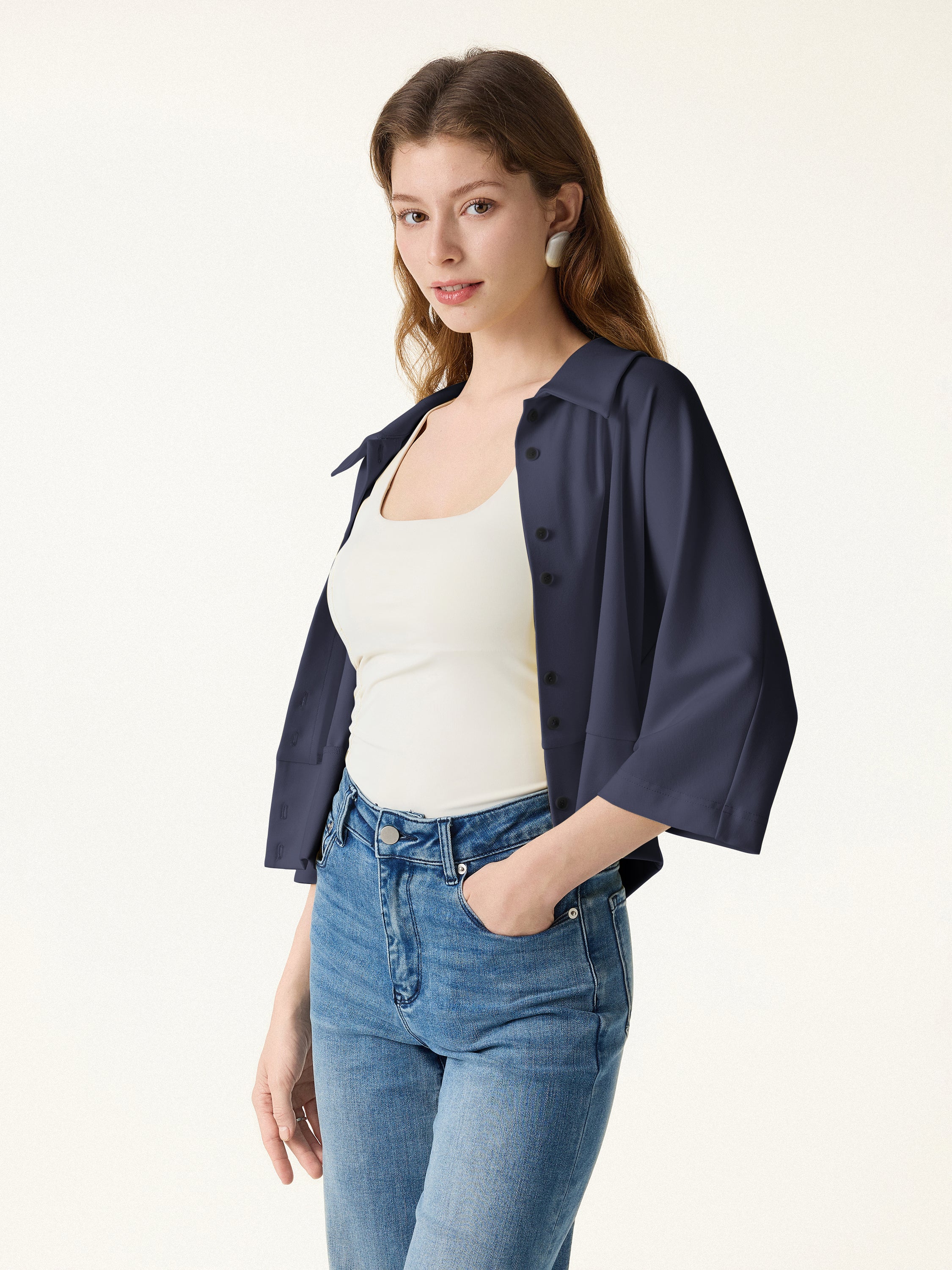 Soft Stretch Collared Button-Up Shirt Cardigan - Image 12