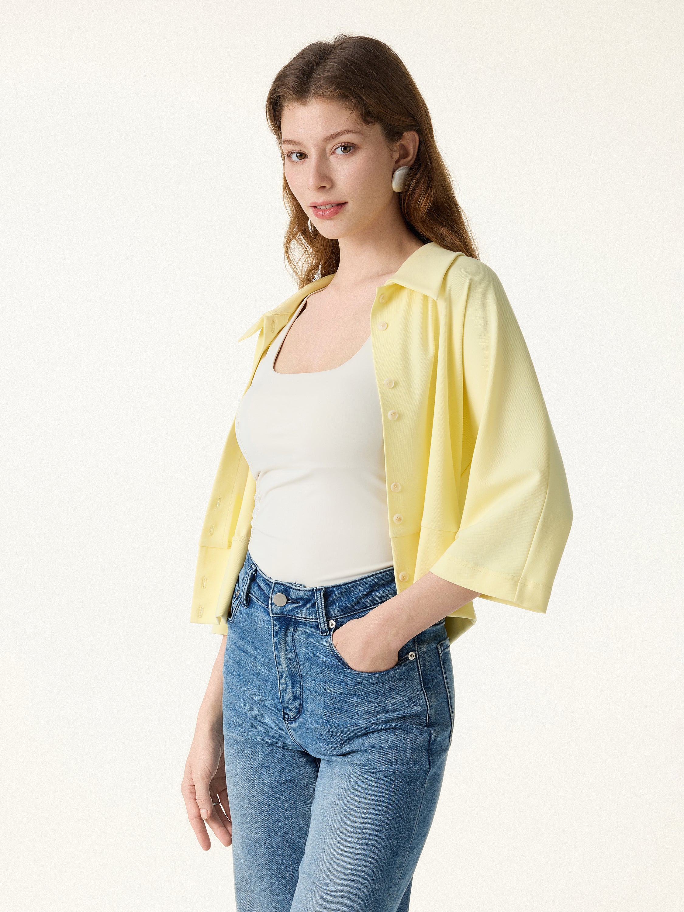 Soft Stretch Collared Button-Up Shirt Cardigan - Image 3