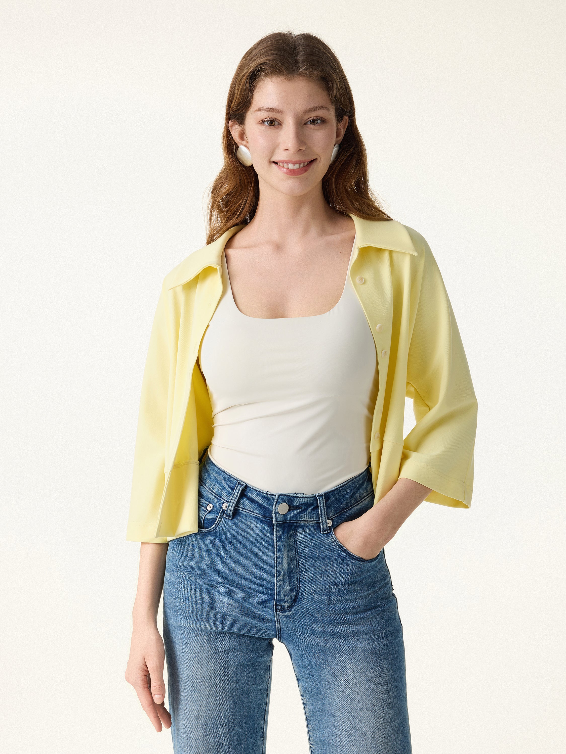 Soft Stretch Collared Button-Up Shirt Cardigan - Image 6