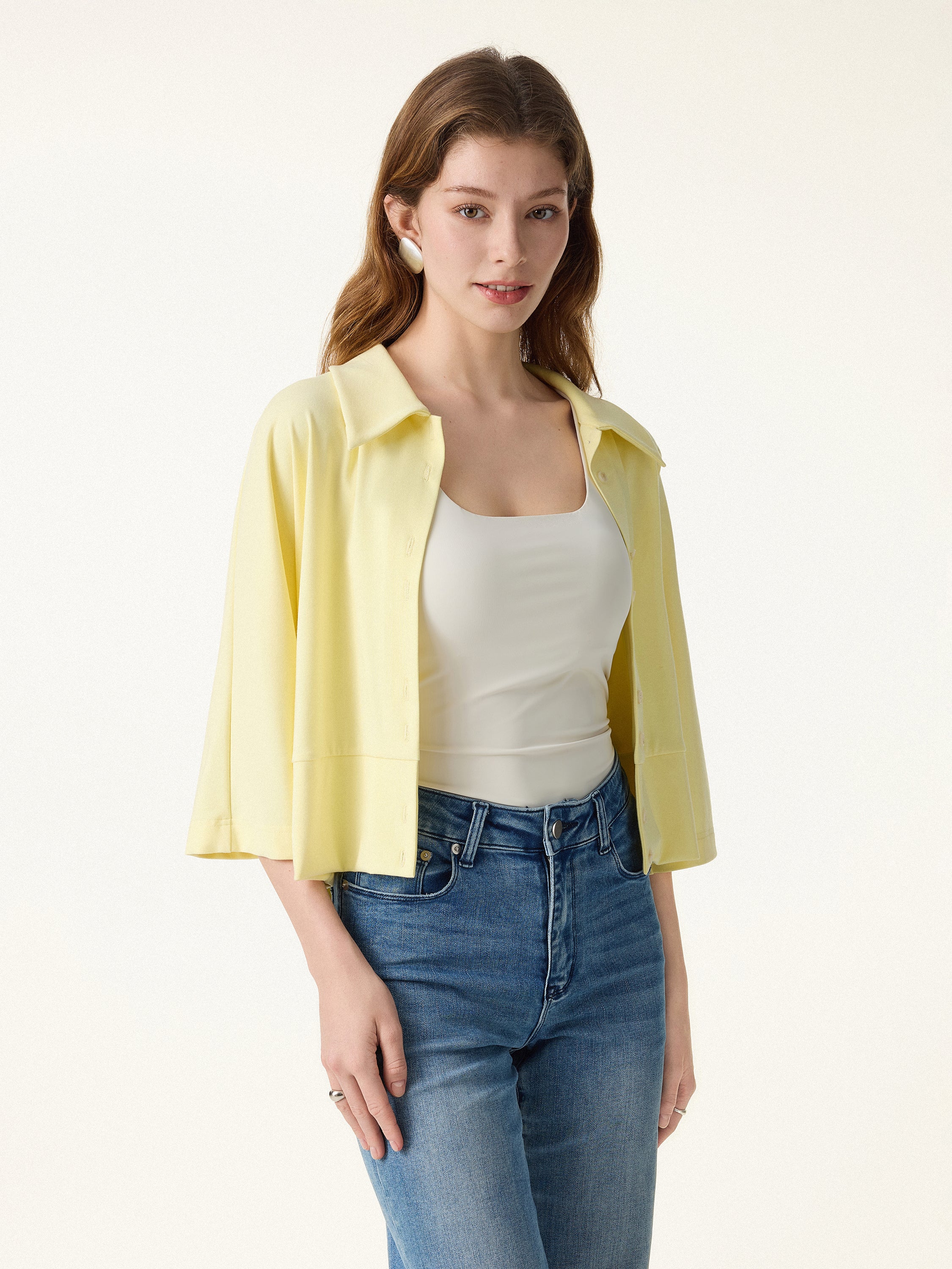 Soft Stretch Collared Button-Up Shirt Cardigan - Image 7