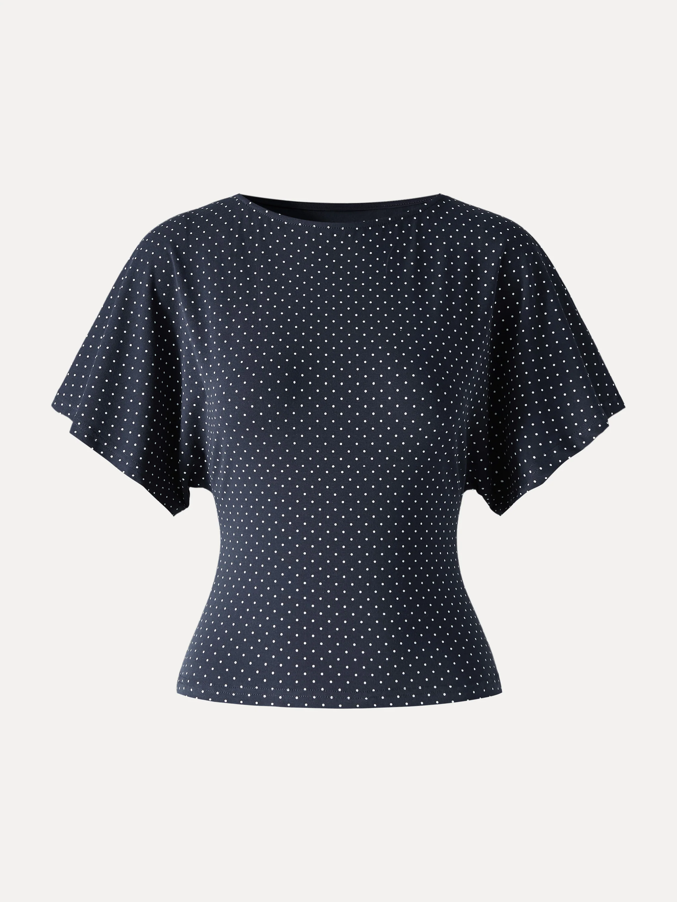 Soft Stretch Cotton Boatneck Flutter Sleeves Polka Dot Top Limited Edition - Image 11
