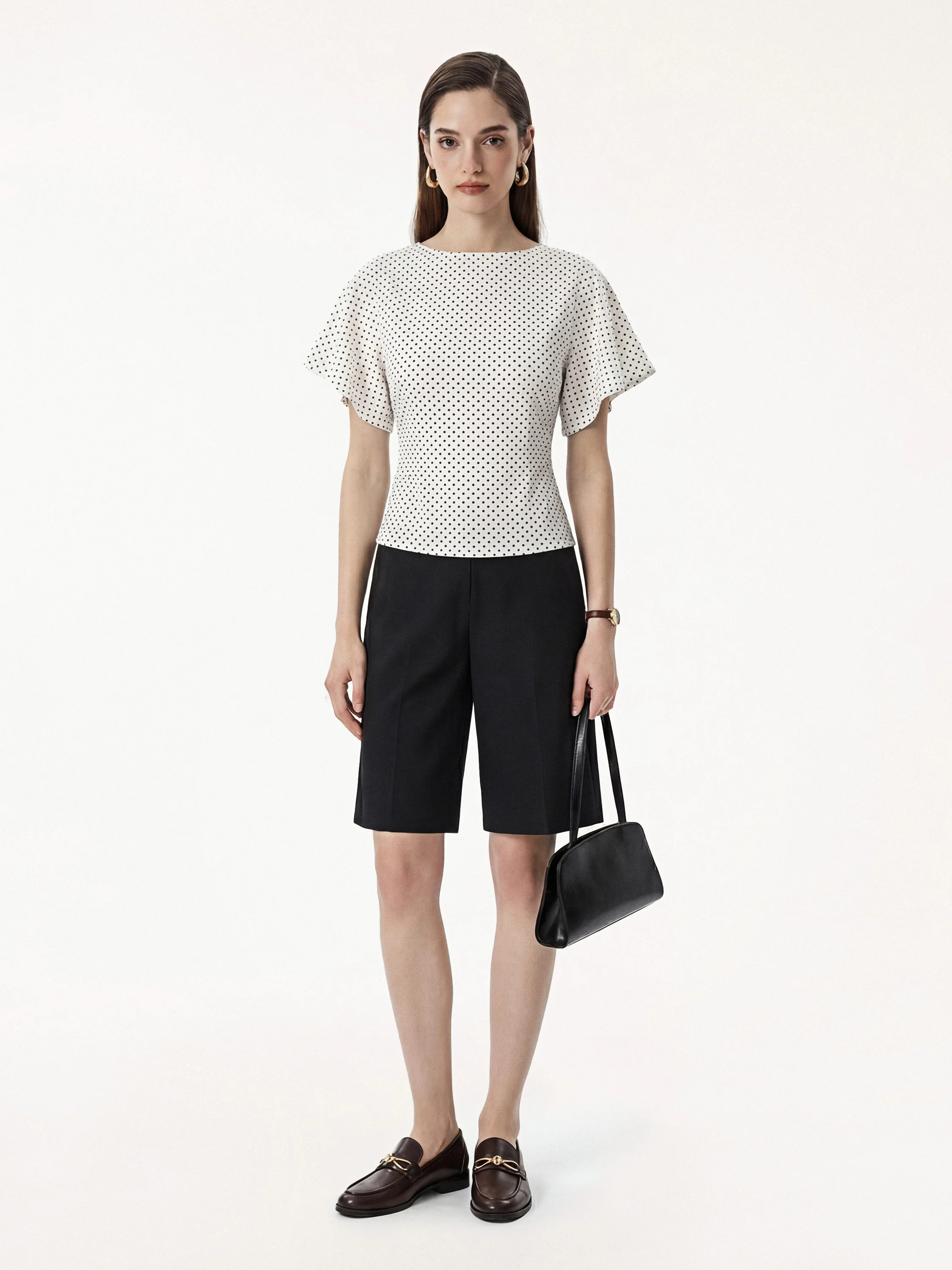 Soft Stretch Cotton Boatneck Flutter Sleeves Polka Dot Top Limited Edition - Image 13