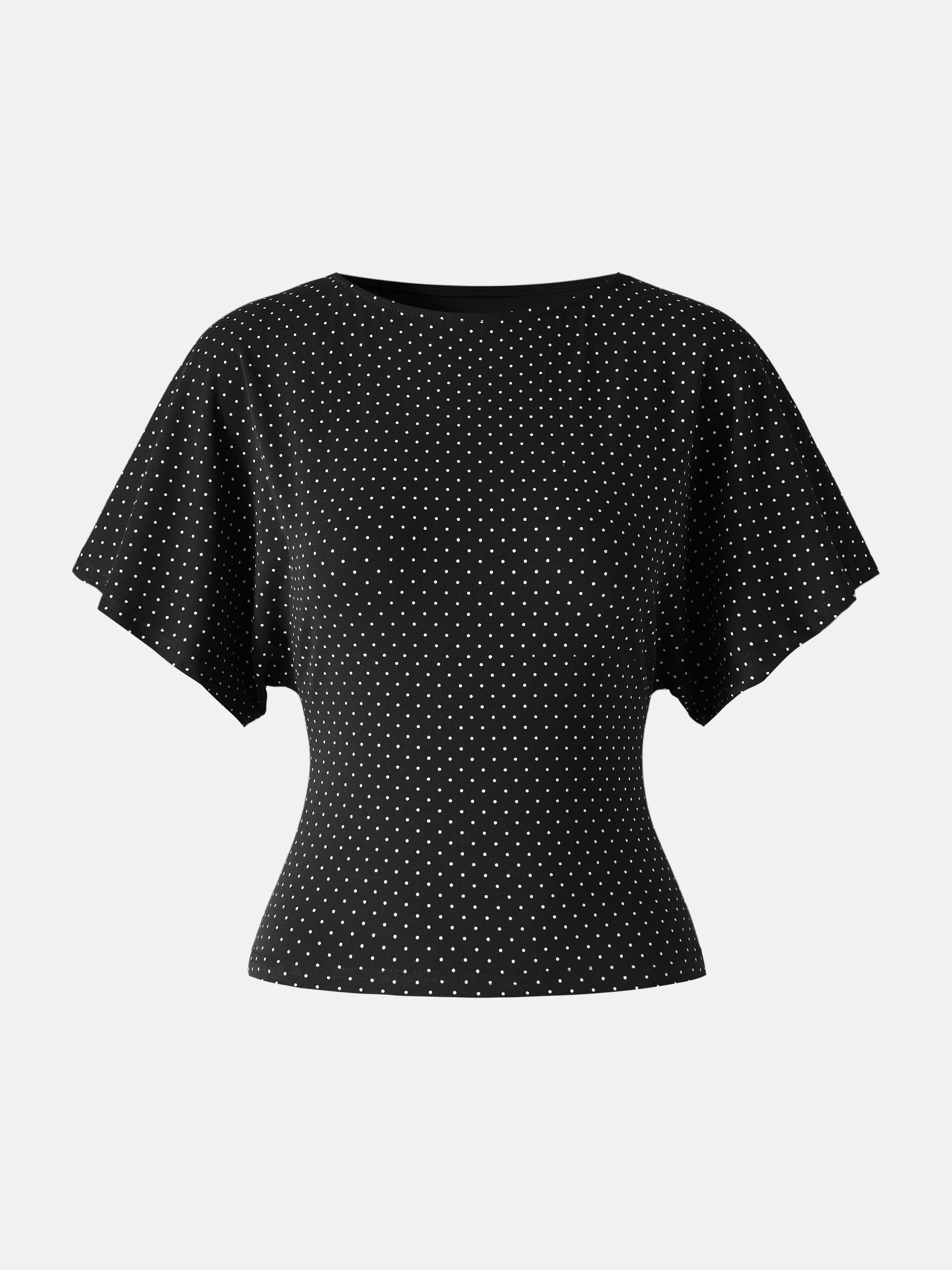 Soft Stretch Cotton Boatneck Flutter Sleeves Polka Dot Top Limited Edition - Image 15