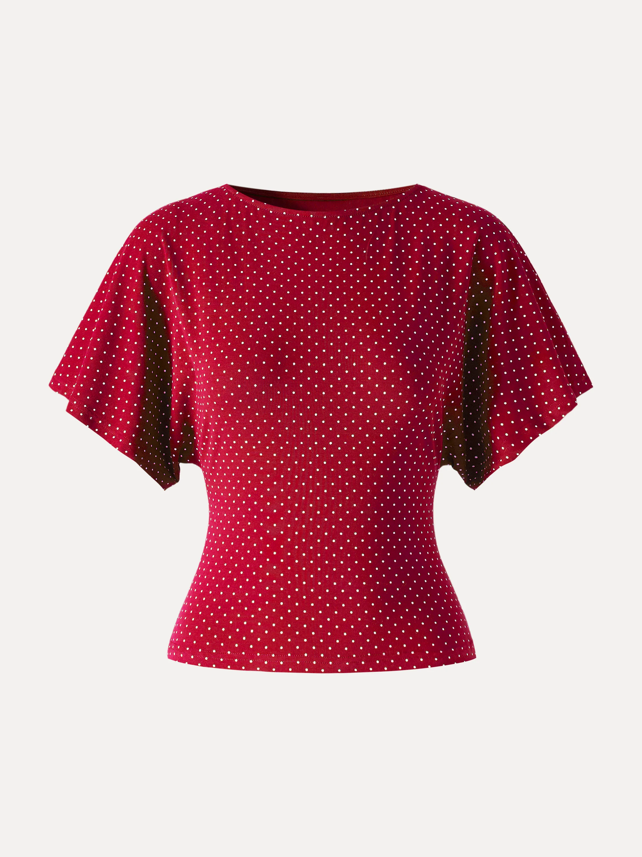 Soft Stretch Cotton Boatneck Flutter Sleeves Polka Dot Top Limited Edition - Image 9
