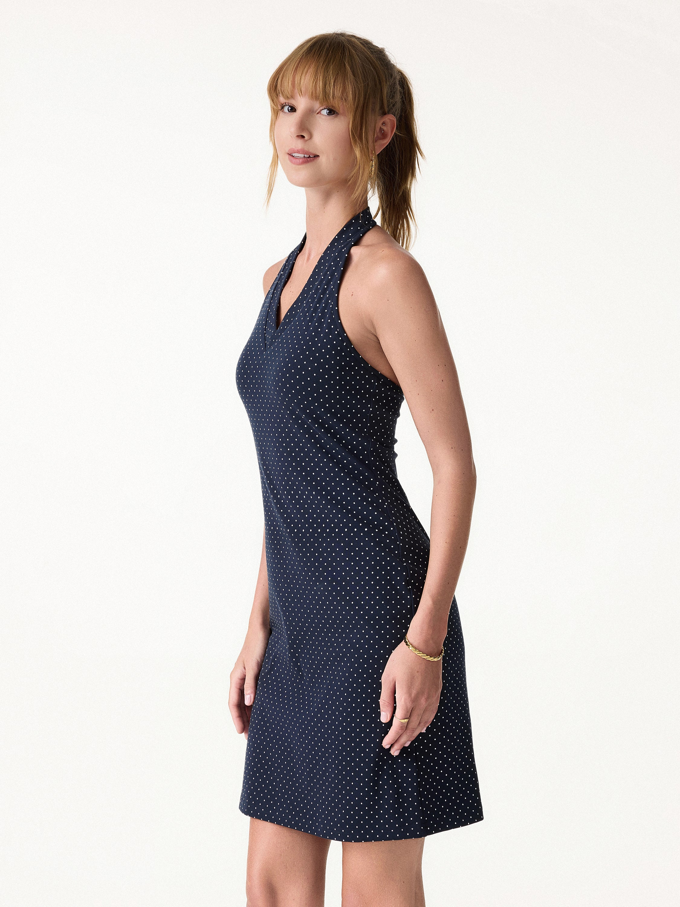 Soft Stretch Cotton Halter Neck Polka Dot Mini Bra Dress Limited Edition - Image 8