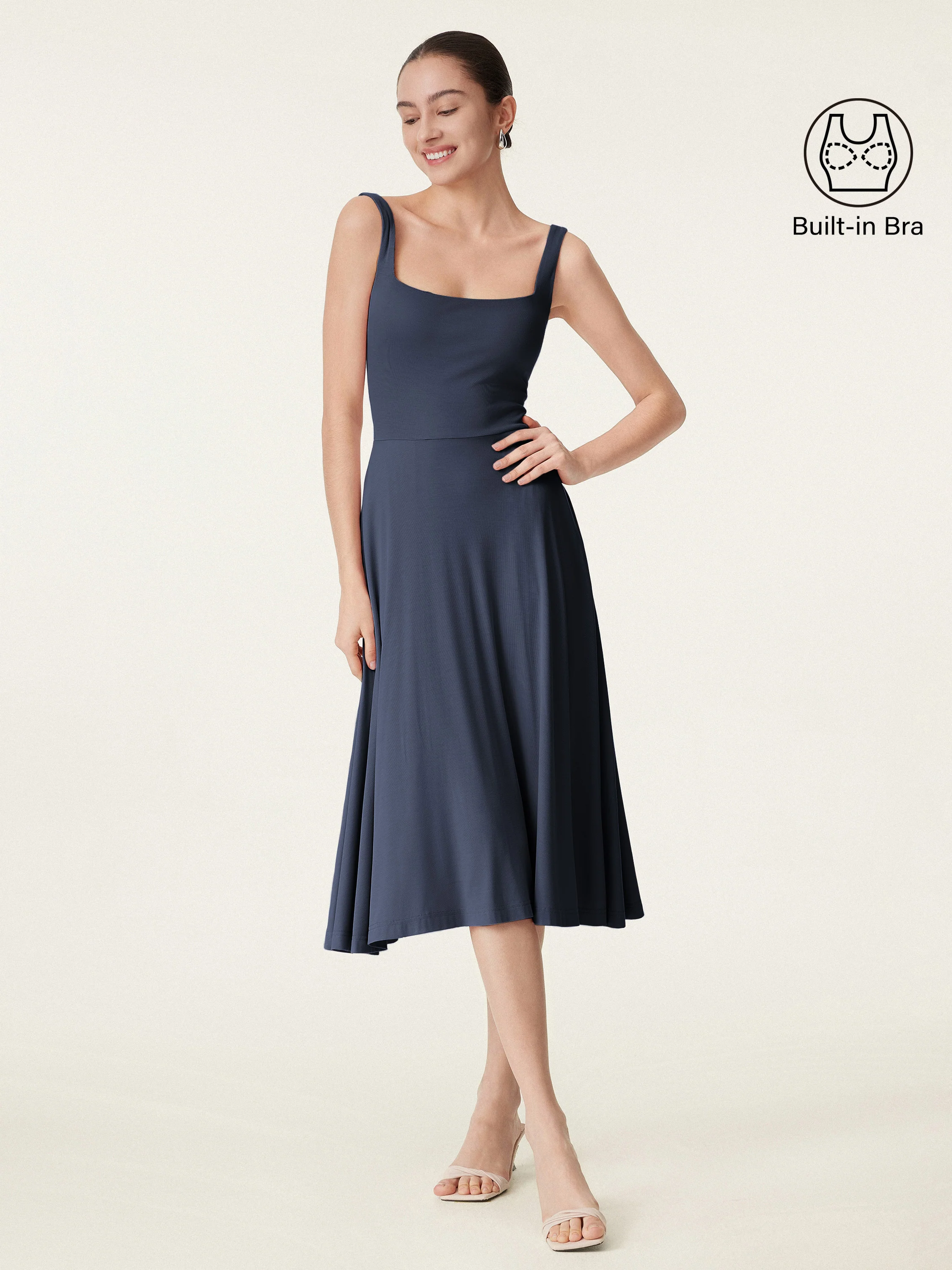 Square Neck Flowy New Airy Bra Midi Dress - Image 12