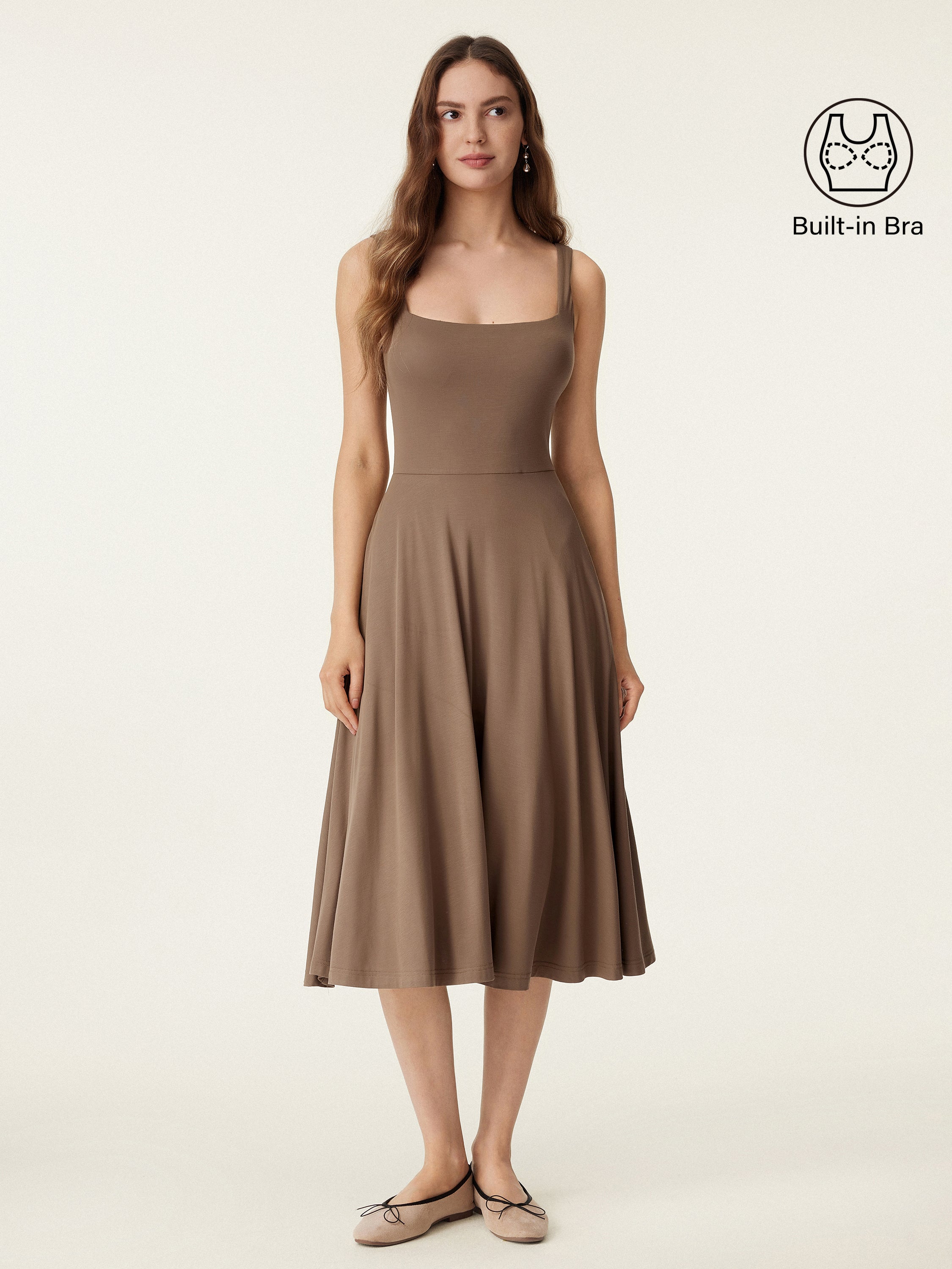 Square Neck Flowy New Airy Bra Midi Dress - Image 16