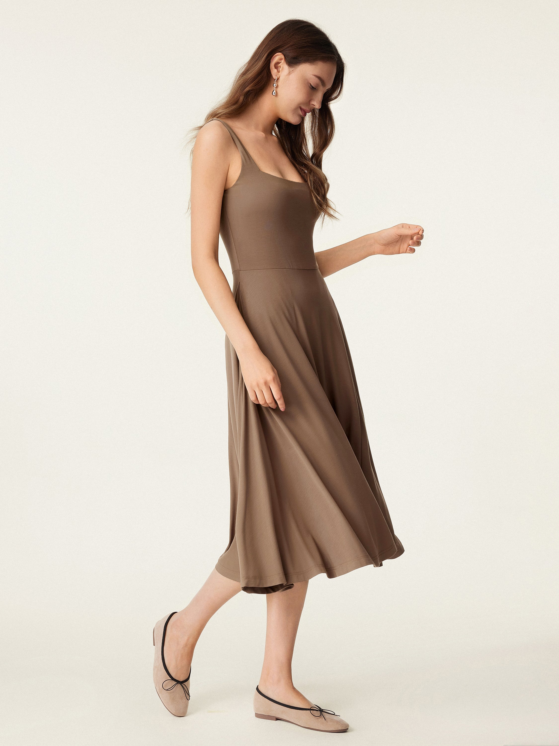 Square Neck Flowy New Airy Bra Midi Dress - Image 20