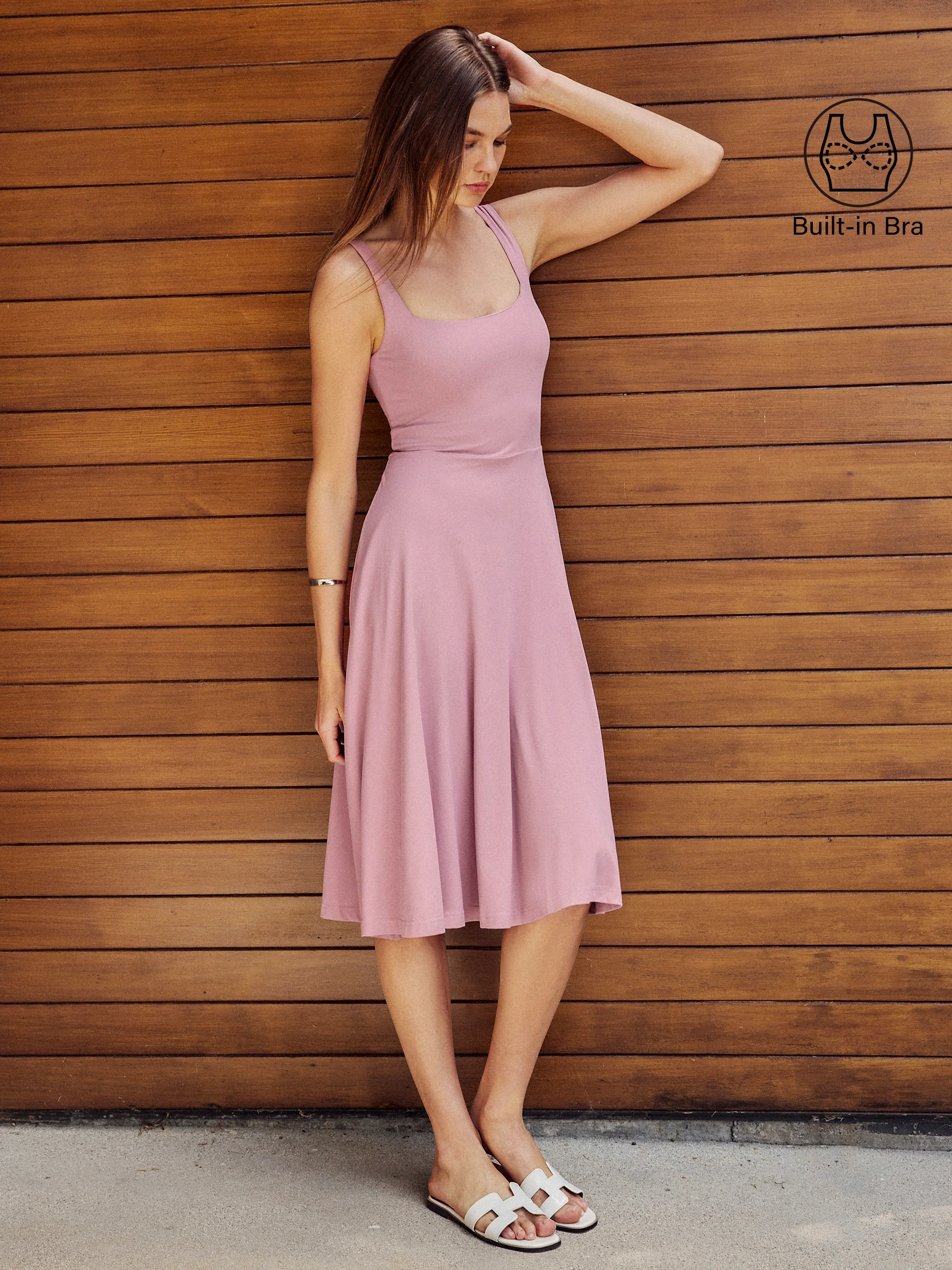 Square Neck Flowy New Airy Bra Midi Dress - Image 3