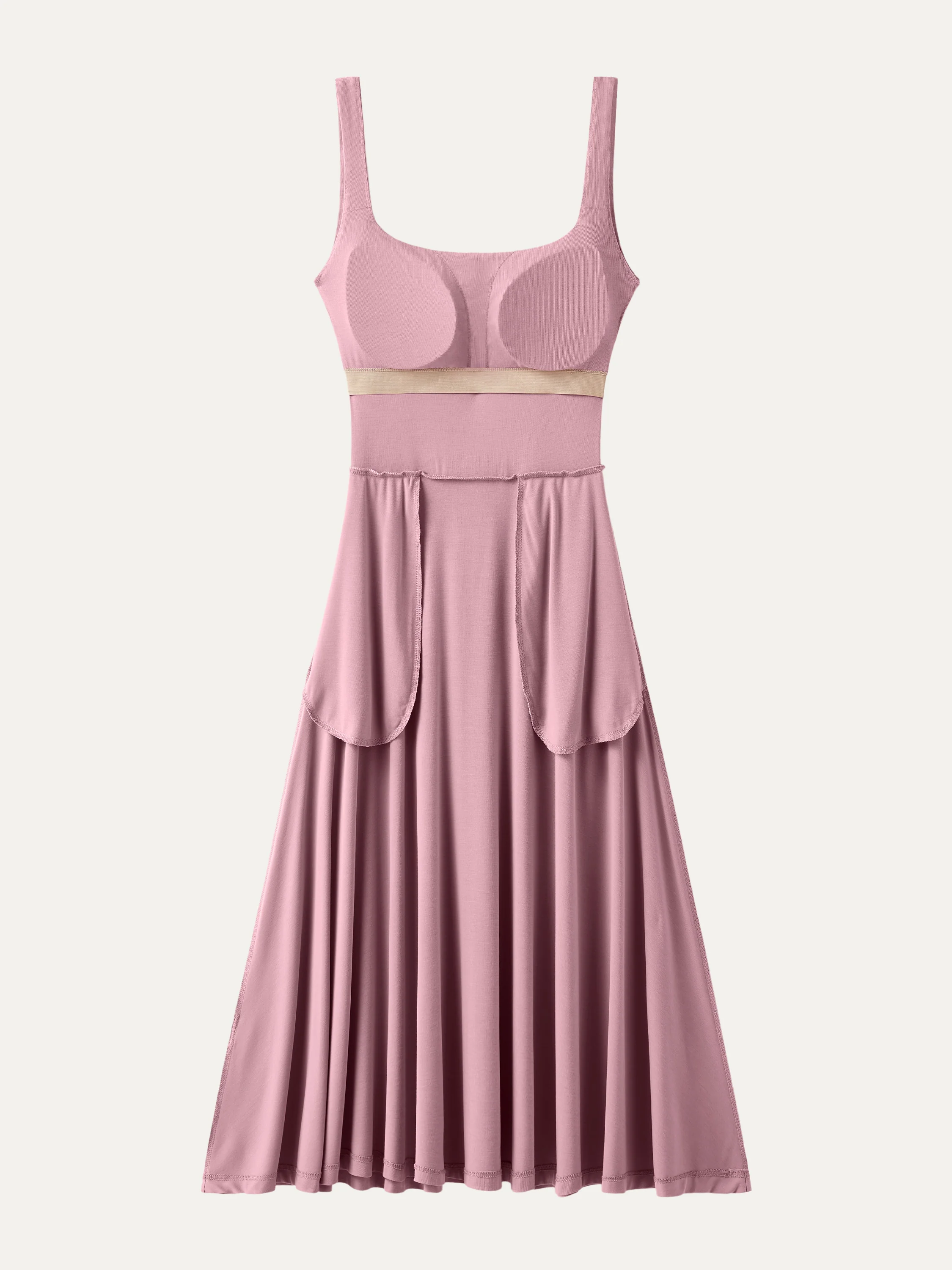 Square Neck Flowy New Airy Bra Midi Dress - Image 9