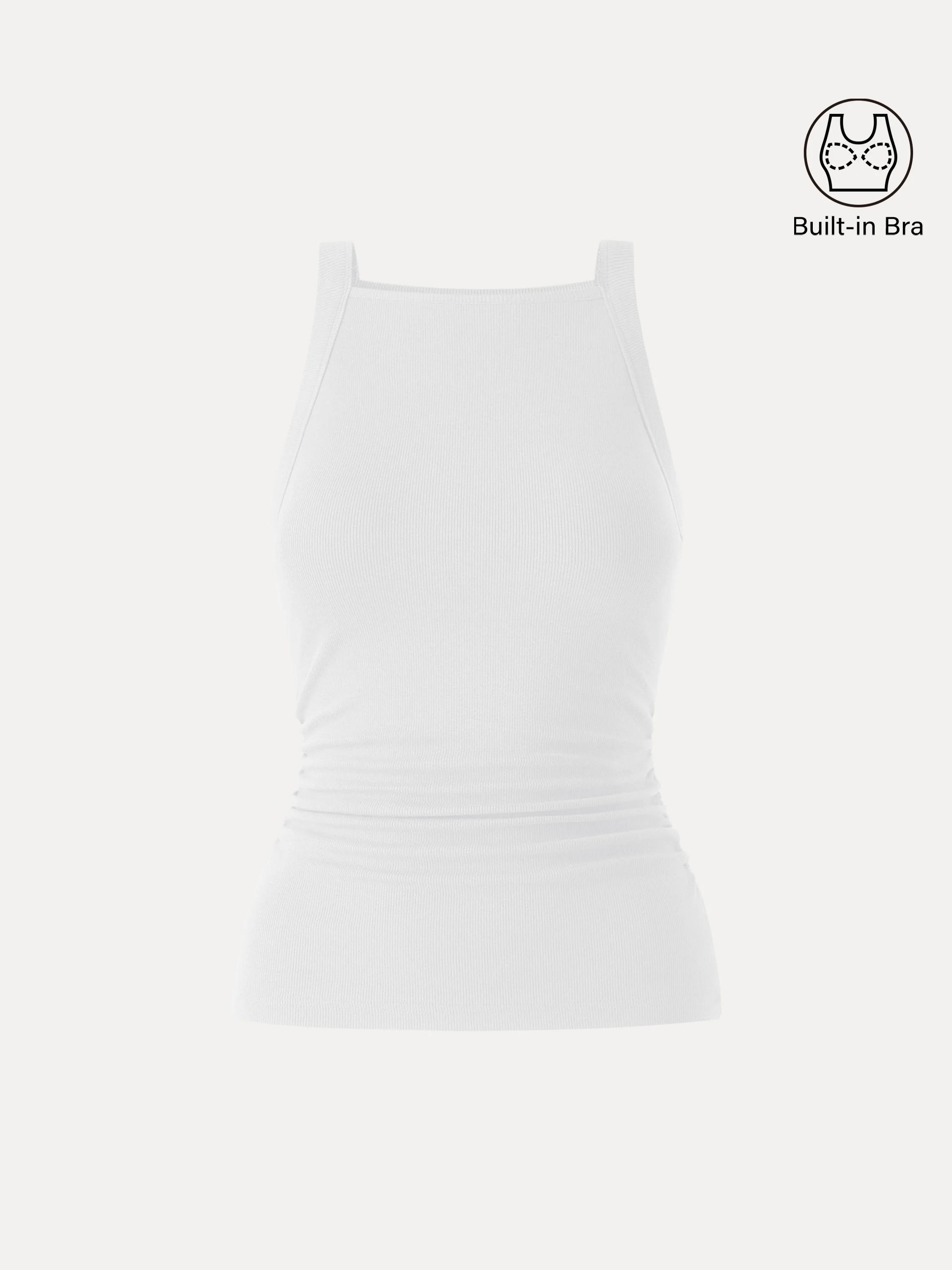 Square Neck Ruched Rib Bra Tank - Image 13