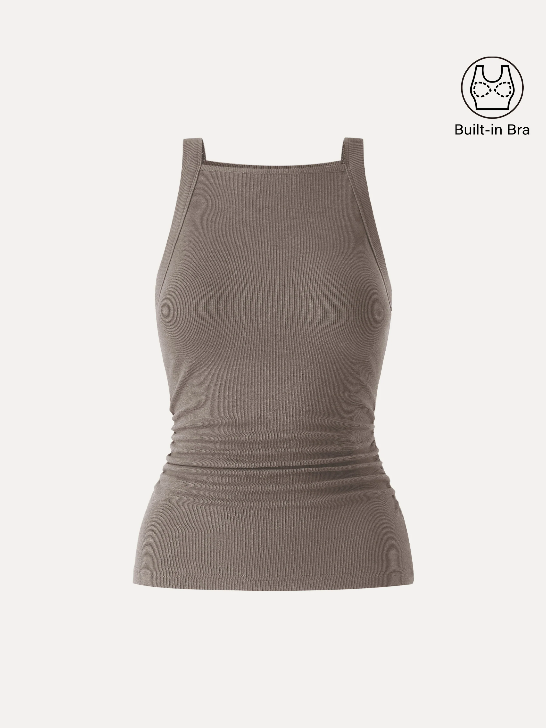 Square Neck Ruched Rib Bra Tank - Image 14