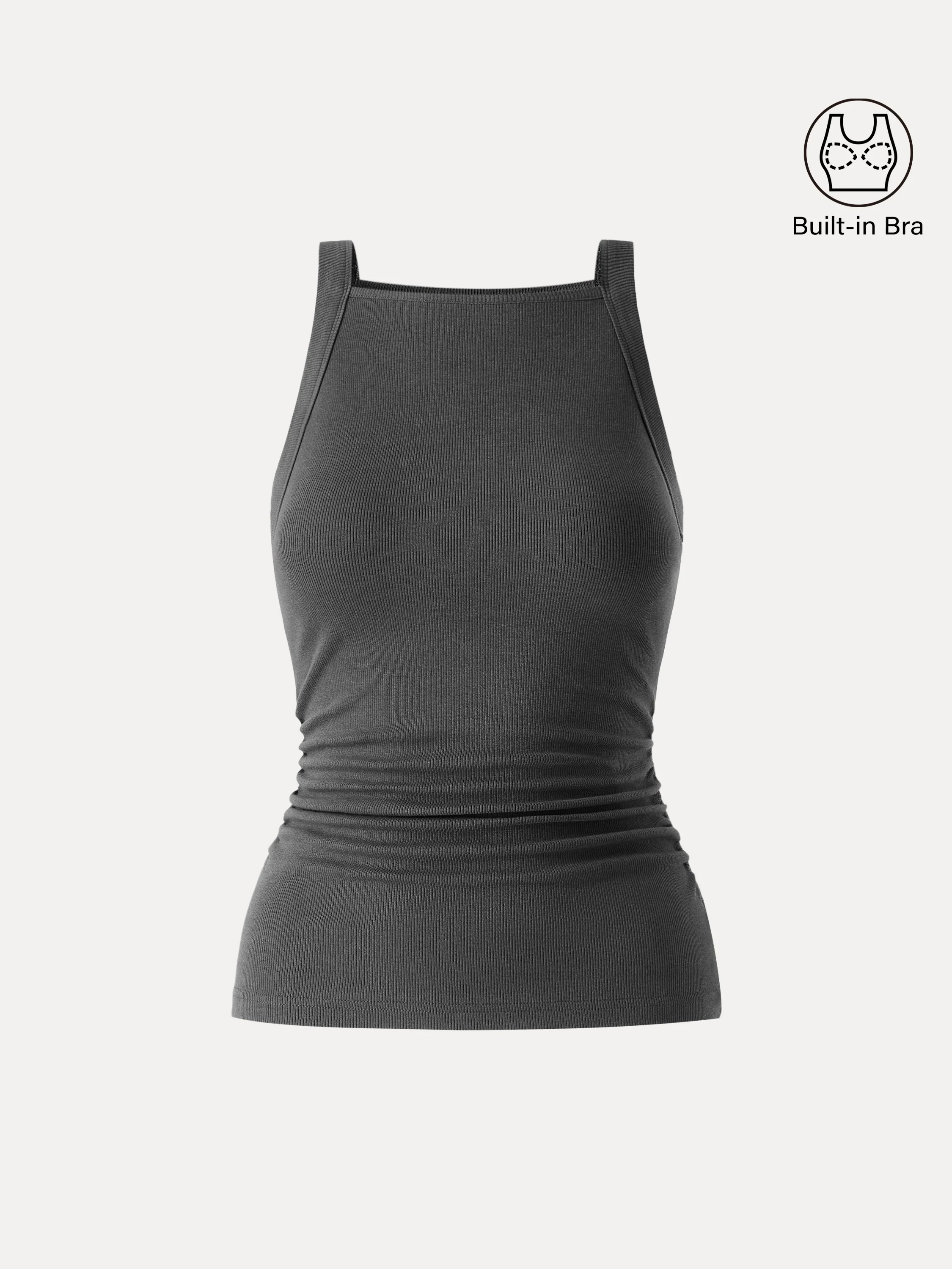 Square Neck Ruched Rib Bra Tank - Image 2