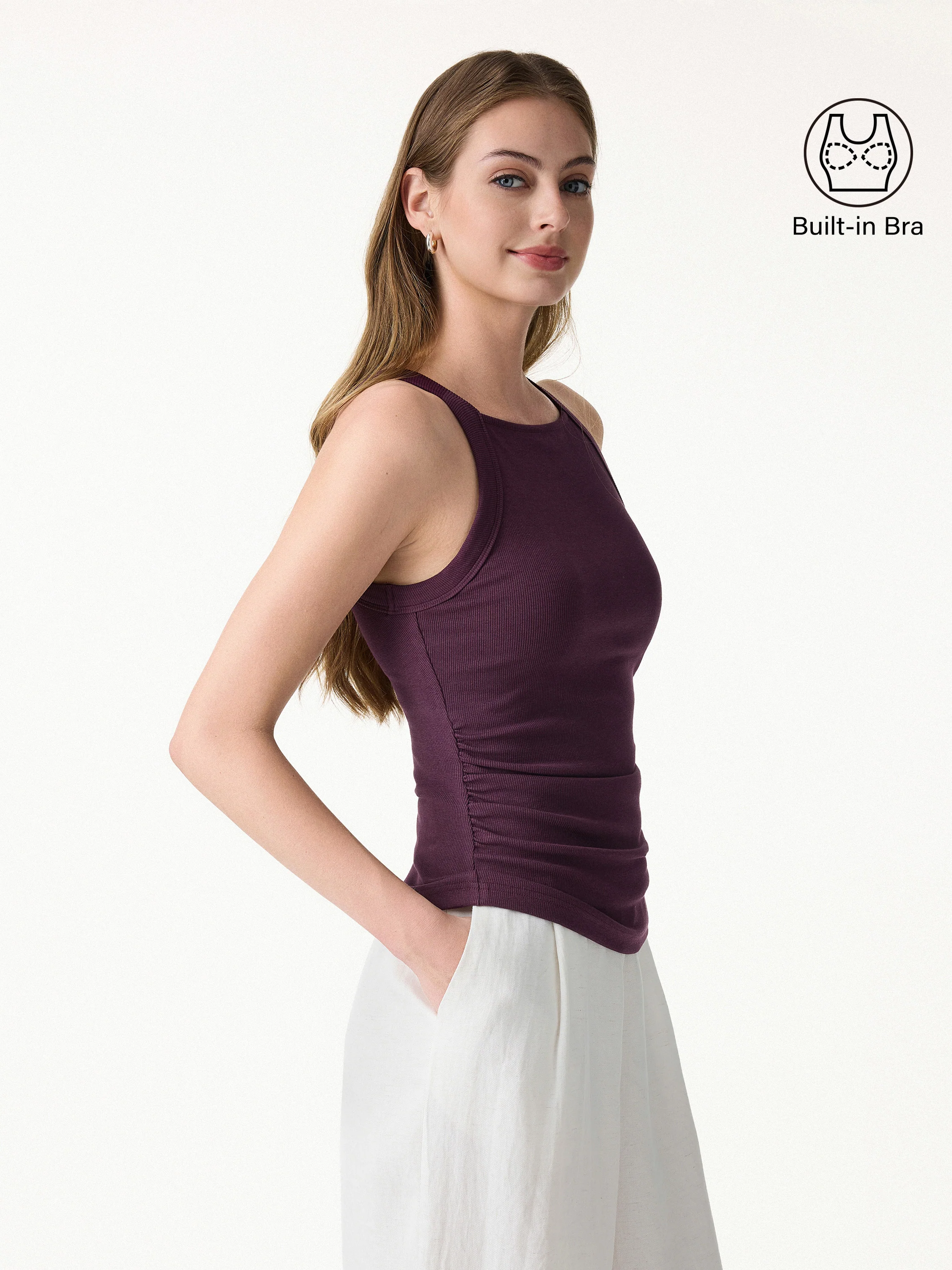 Square Neck Ruched Rib Bra Tank - Image 3