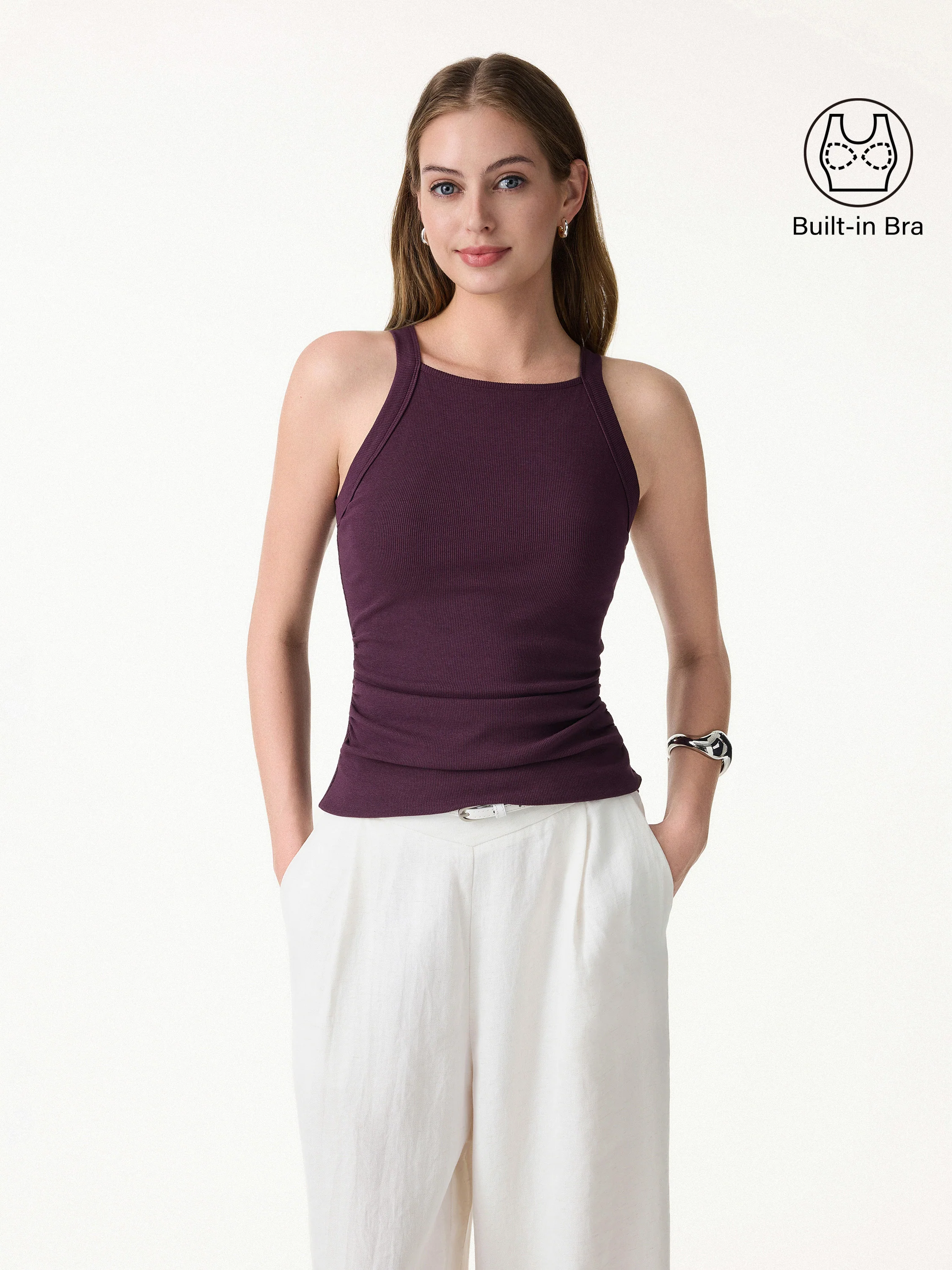 Square Neck Ruched Rib Bra Tank - Image 4