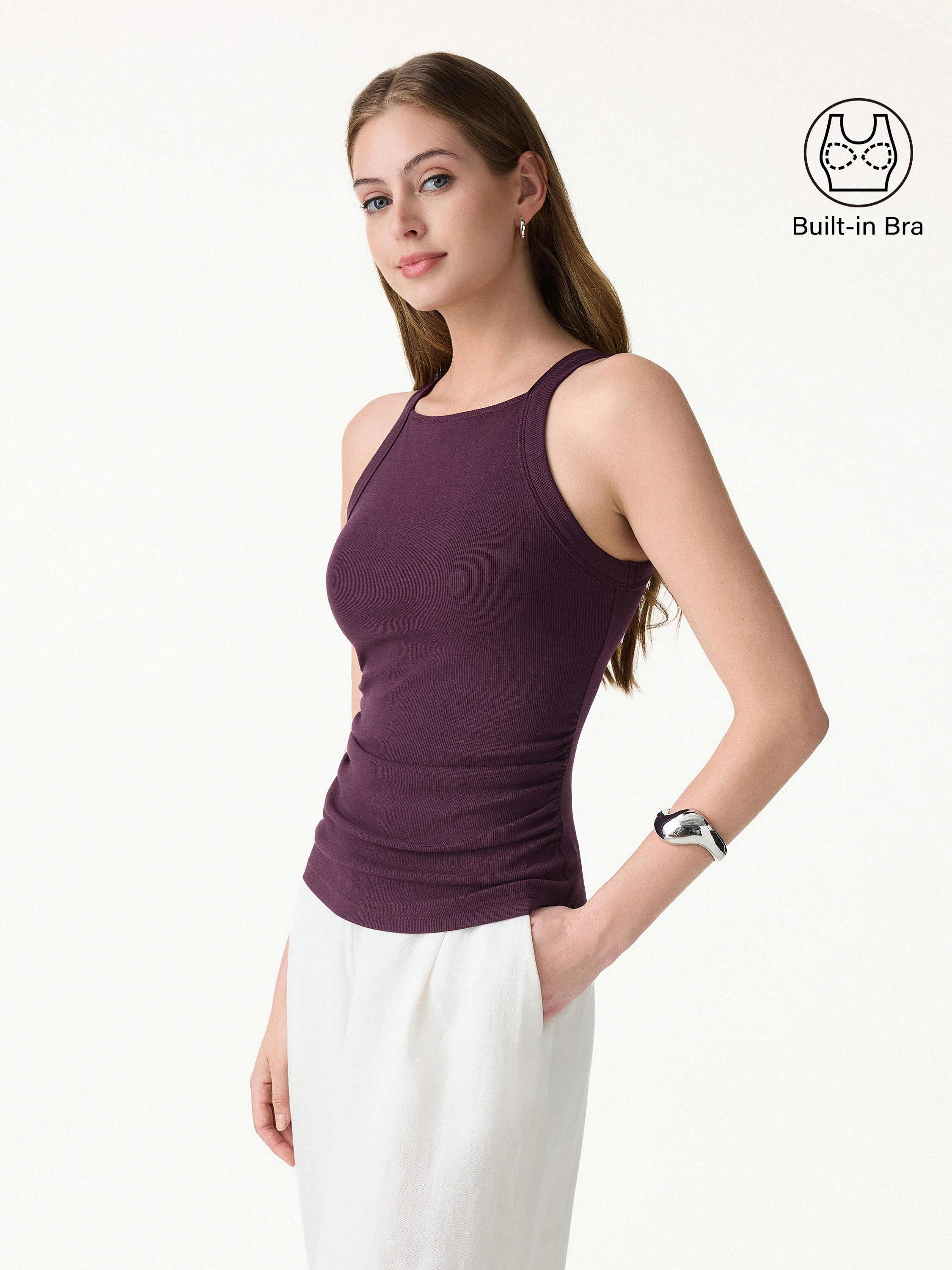 Square Neck Ruched Rib Bra Tank - Image 6
