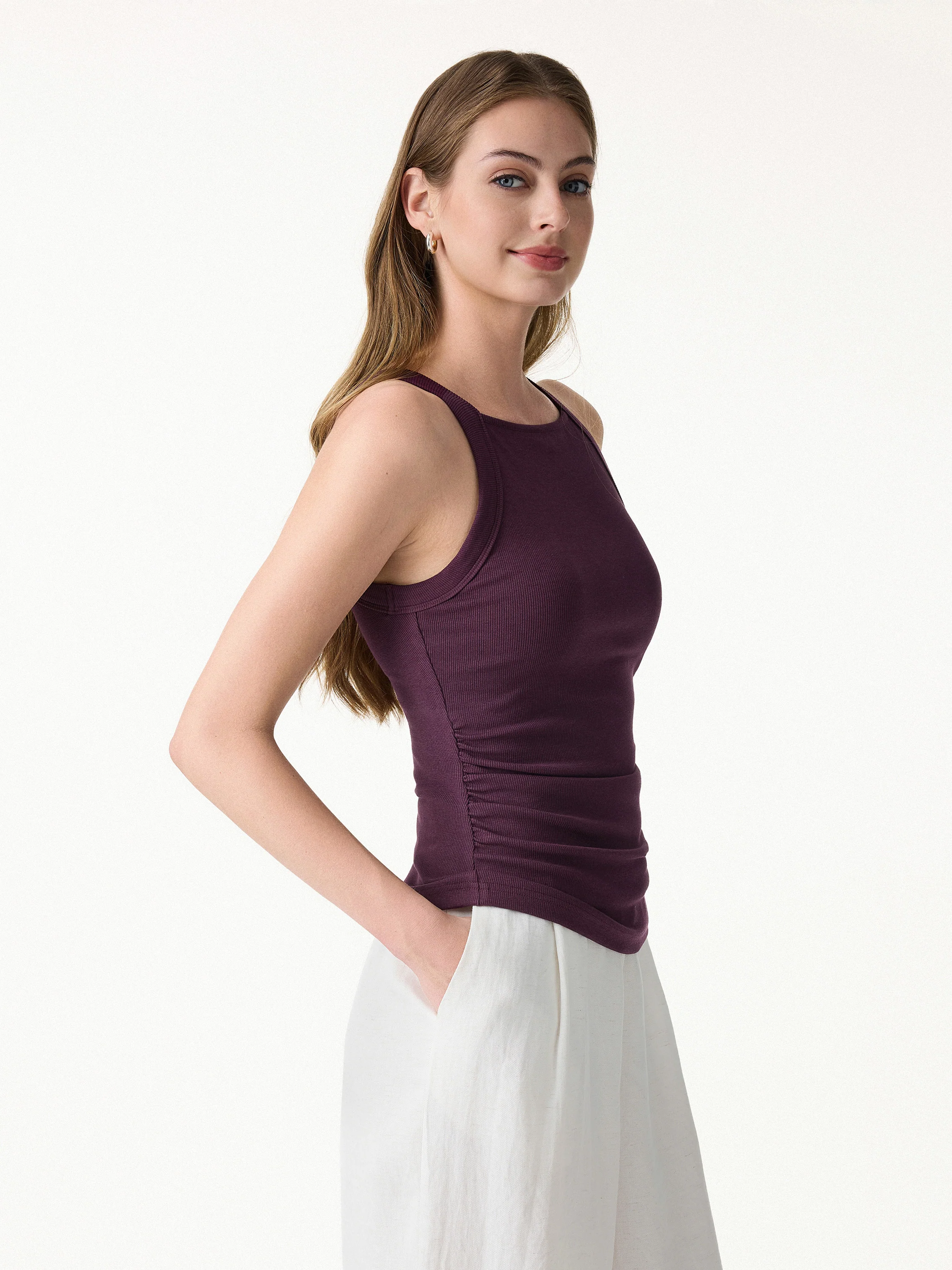 Square Neck Ruched Rib Bra Tank - Image 8
