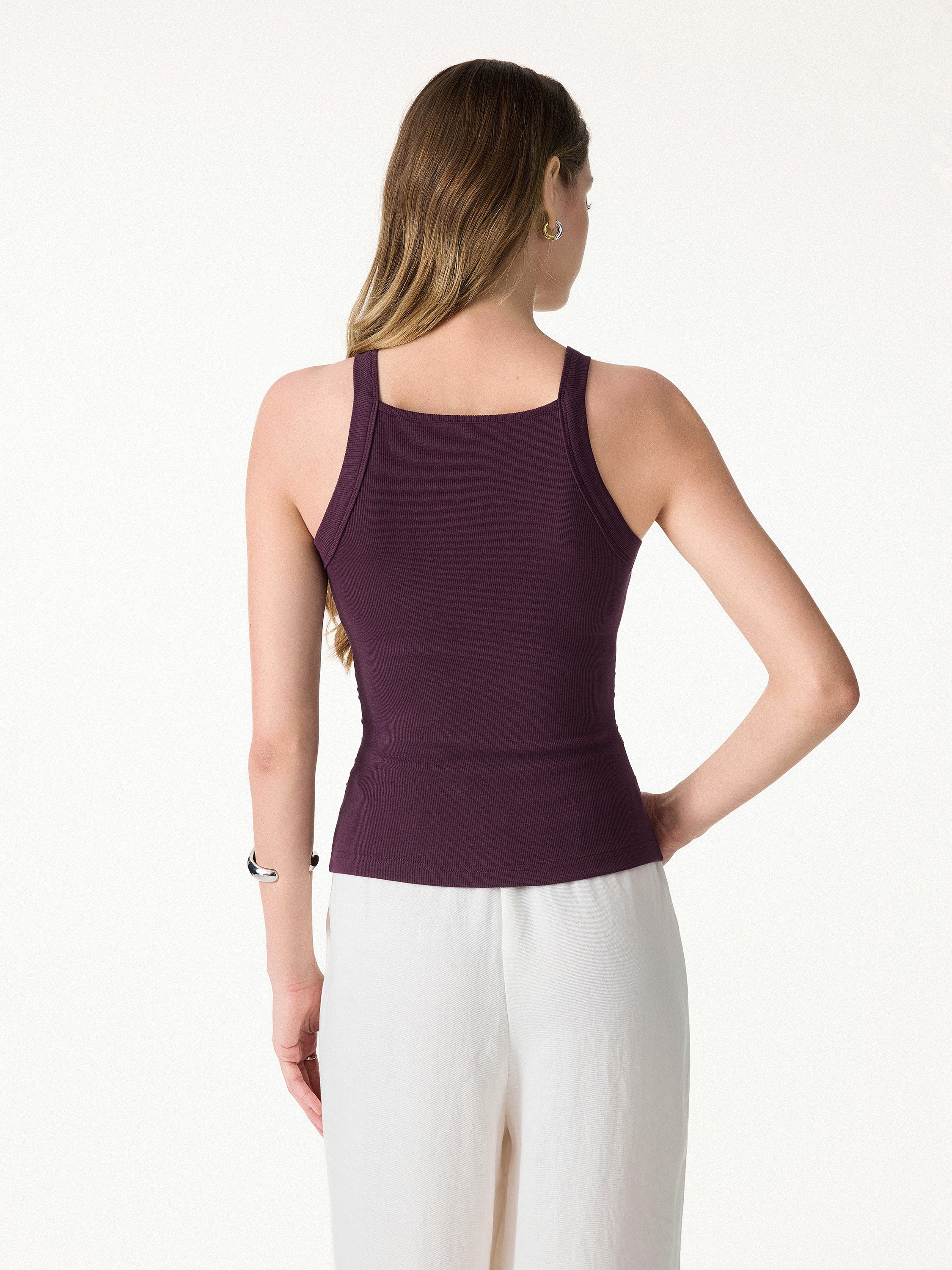 Square Neck Ruched Rib Bra Tank - Image 9