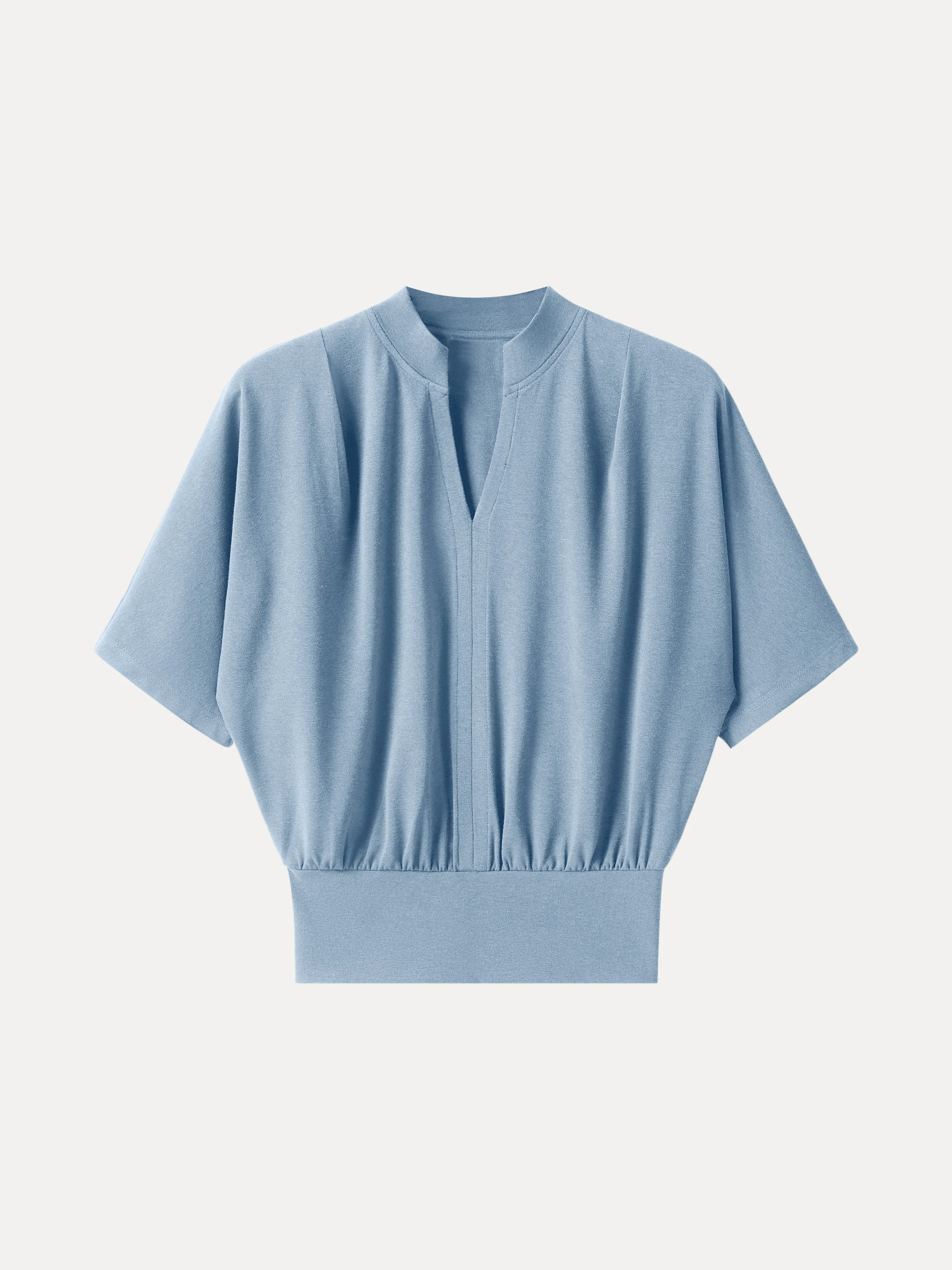 Stand Collar V-Neck Short Sleeve Top - Image 12