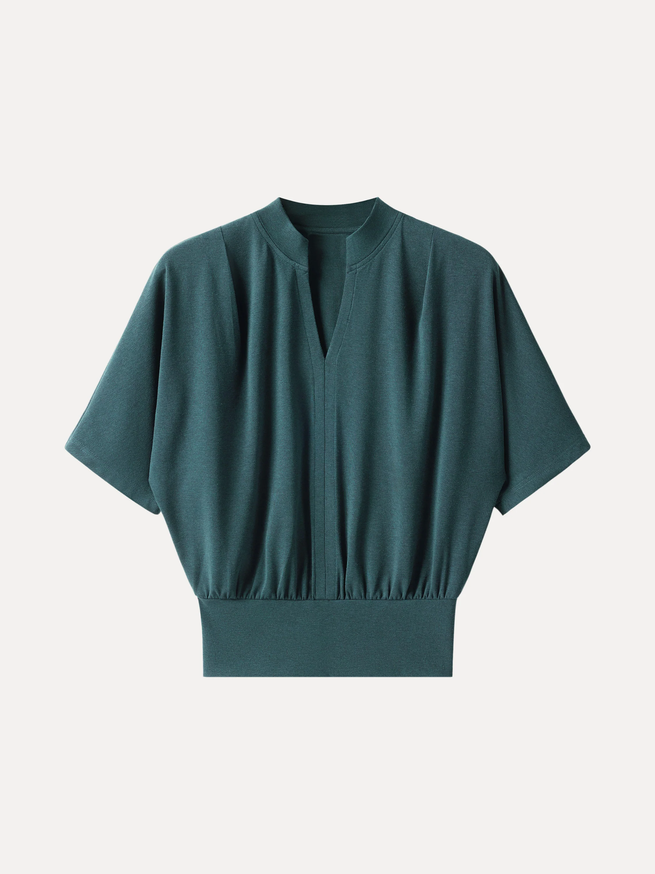 Stand Collar V-Neck Short Sleeve Top - Image 14