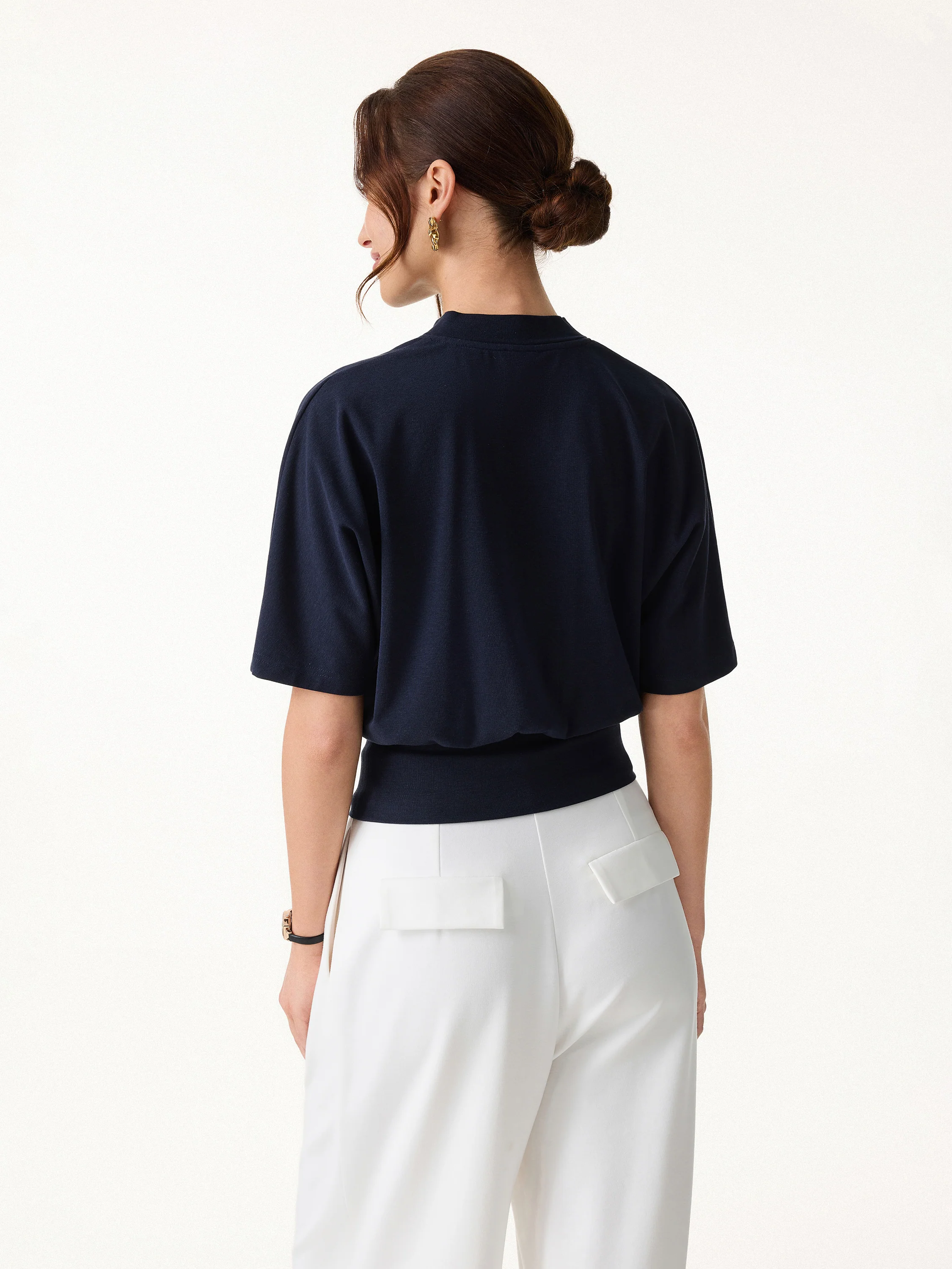 Stand Collar V-Neck Short Sleeve Top - Image 6