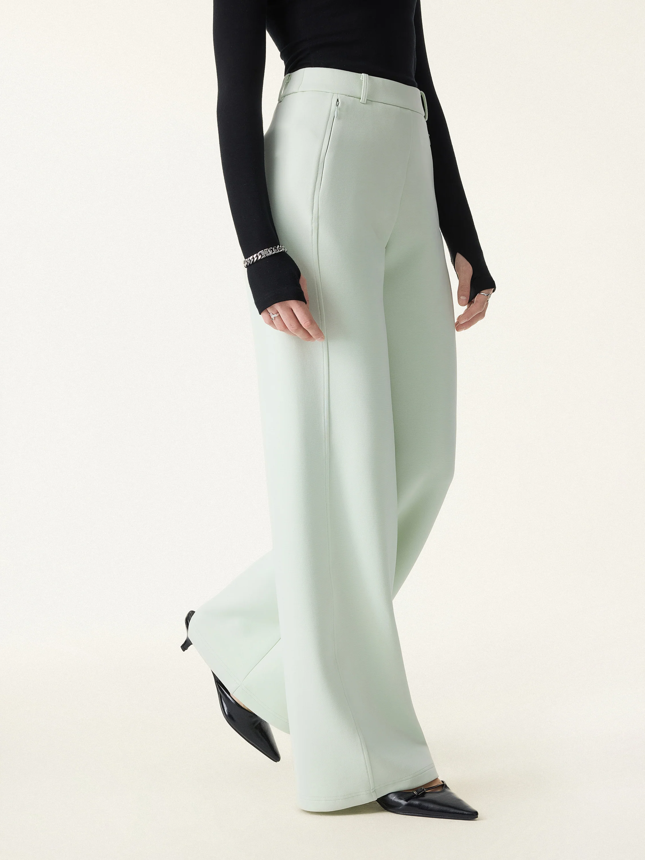 Stretch Cotton Blend Slimming High Rise Wide Leg Pants - Image 10