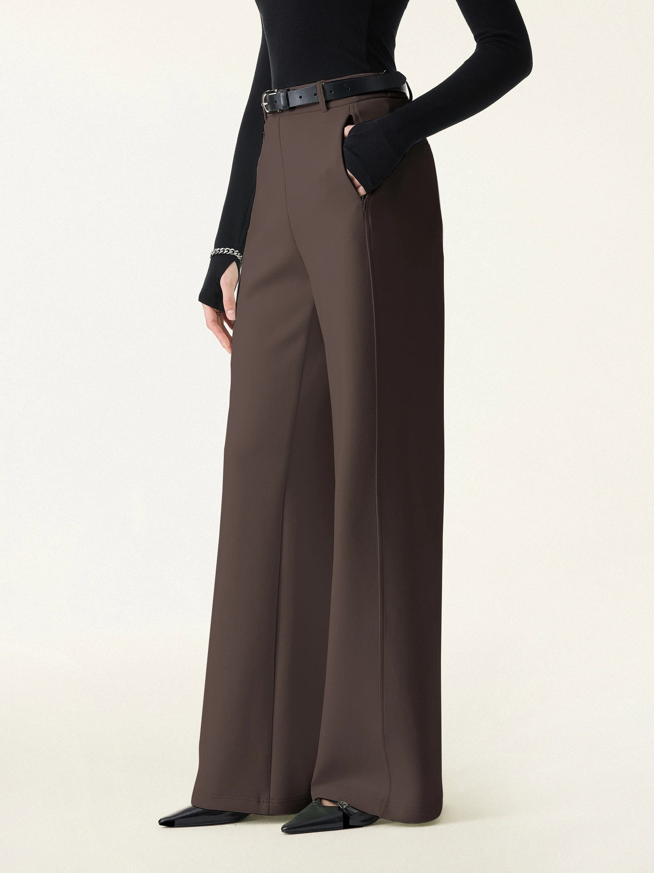 Stretch Cotton Blend Slimming High Rise Wide Leg Pants - Image 23