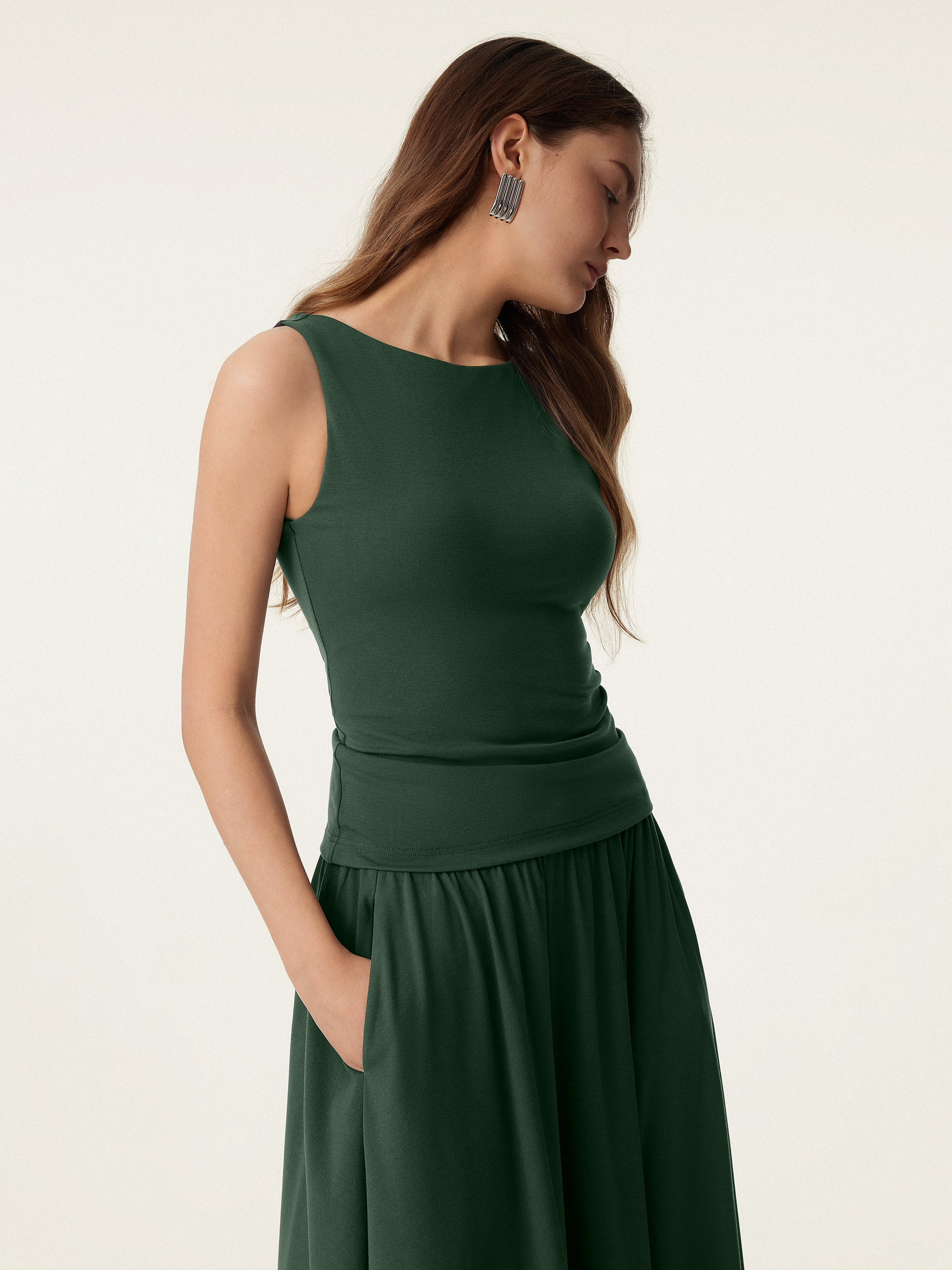 Stretch Cotton Boatneck Bra Tank - Image 13