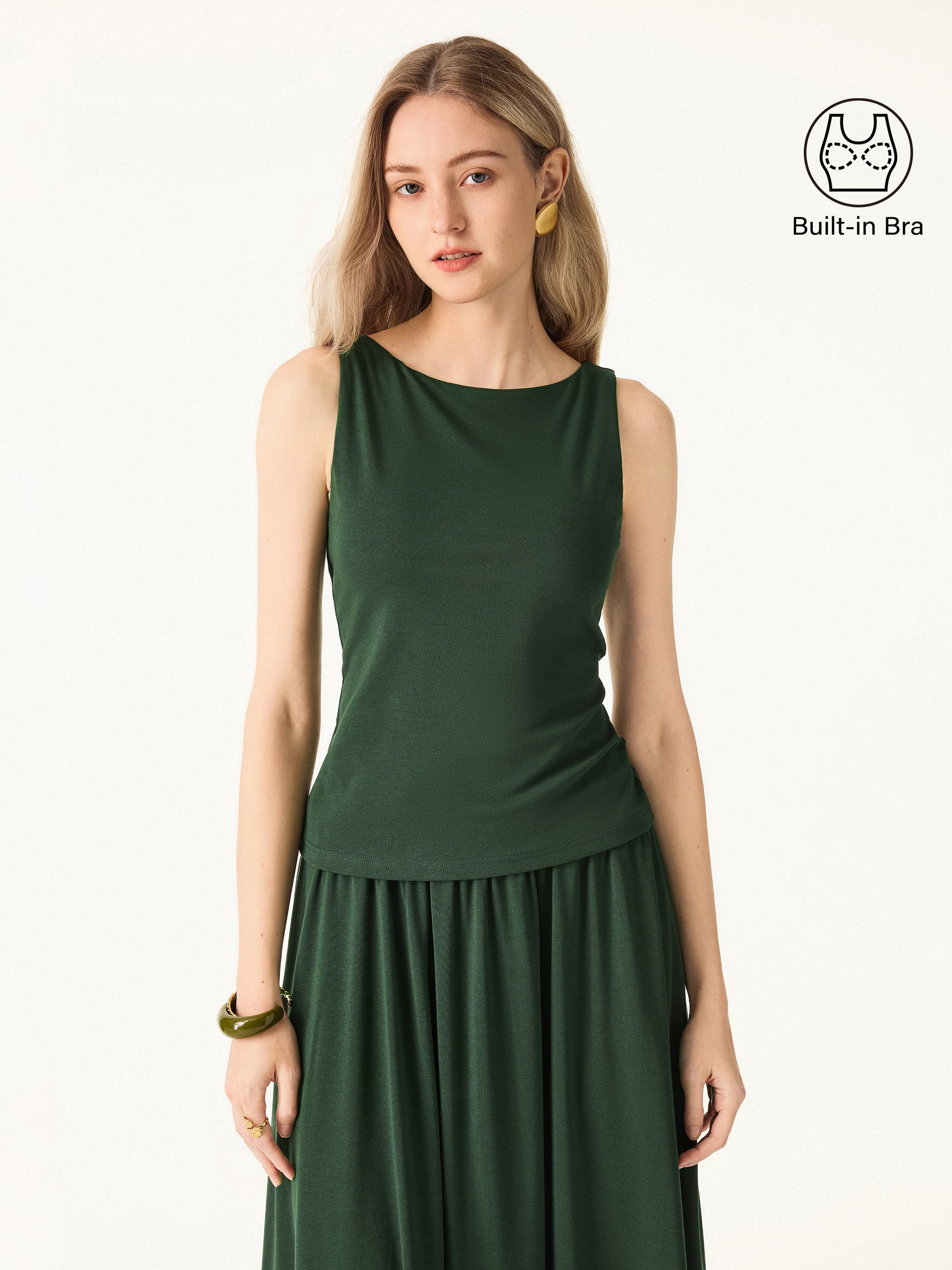 Stretch Cotton Boatneck Bra Tank - Image 15