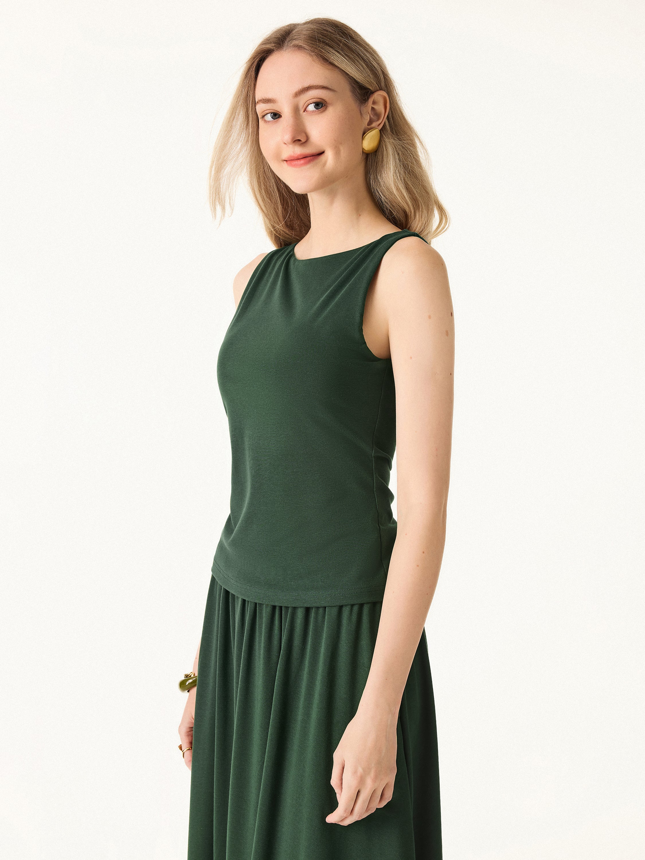 Stretch Cotton Boatneck Bra Tank - Image 17