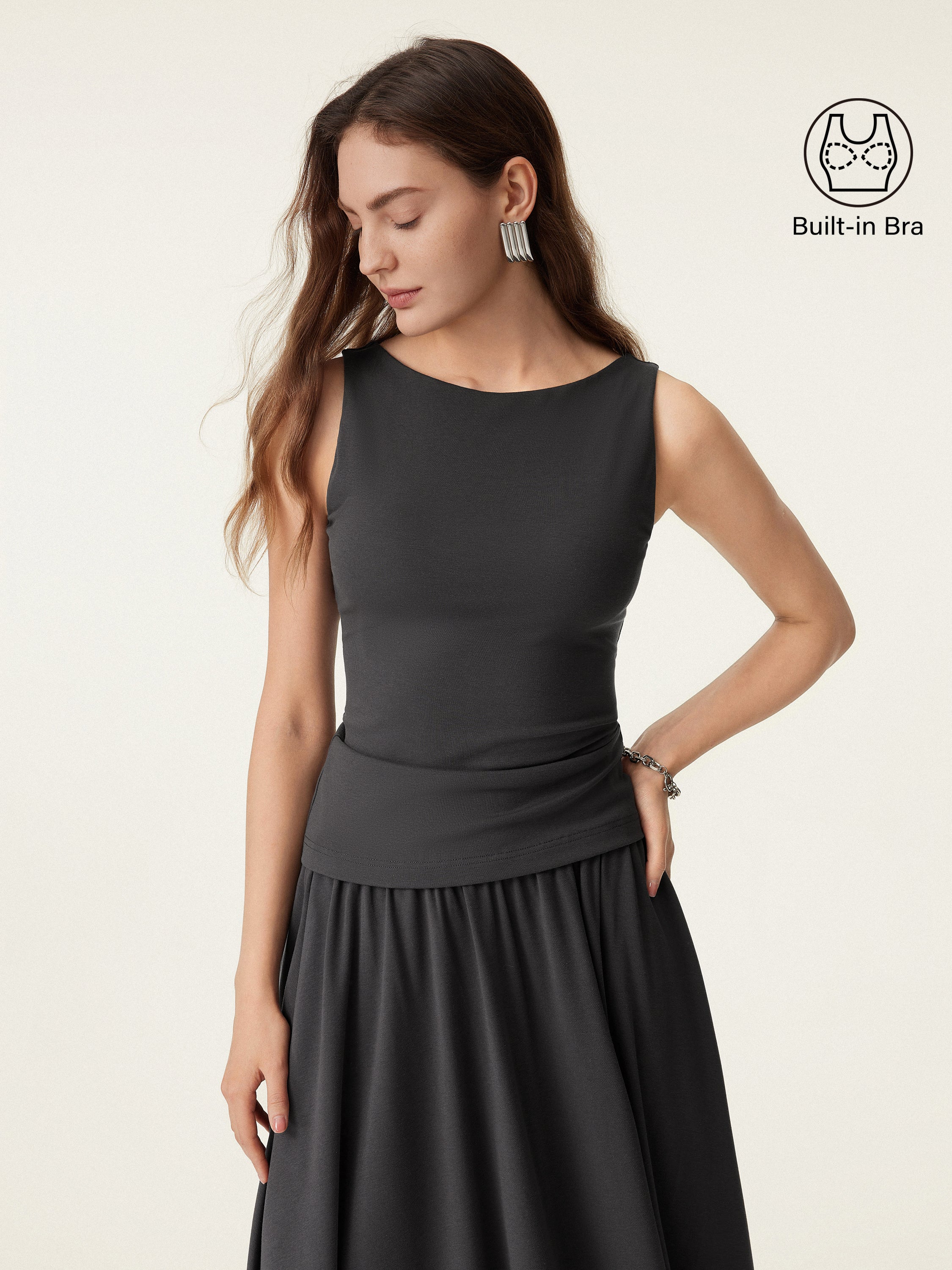 Stretch Cotton Boatneck Bra Tank - Image 7