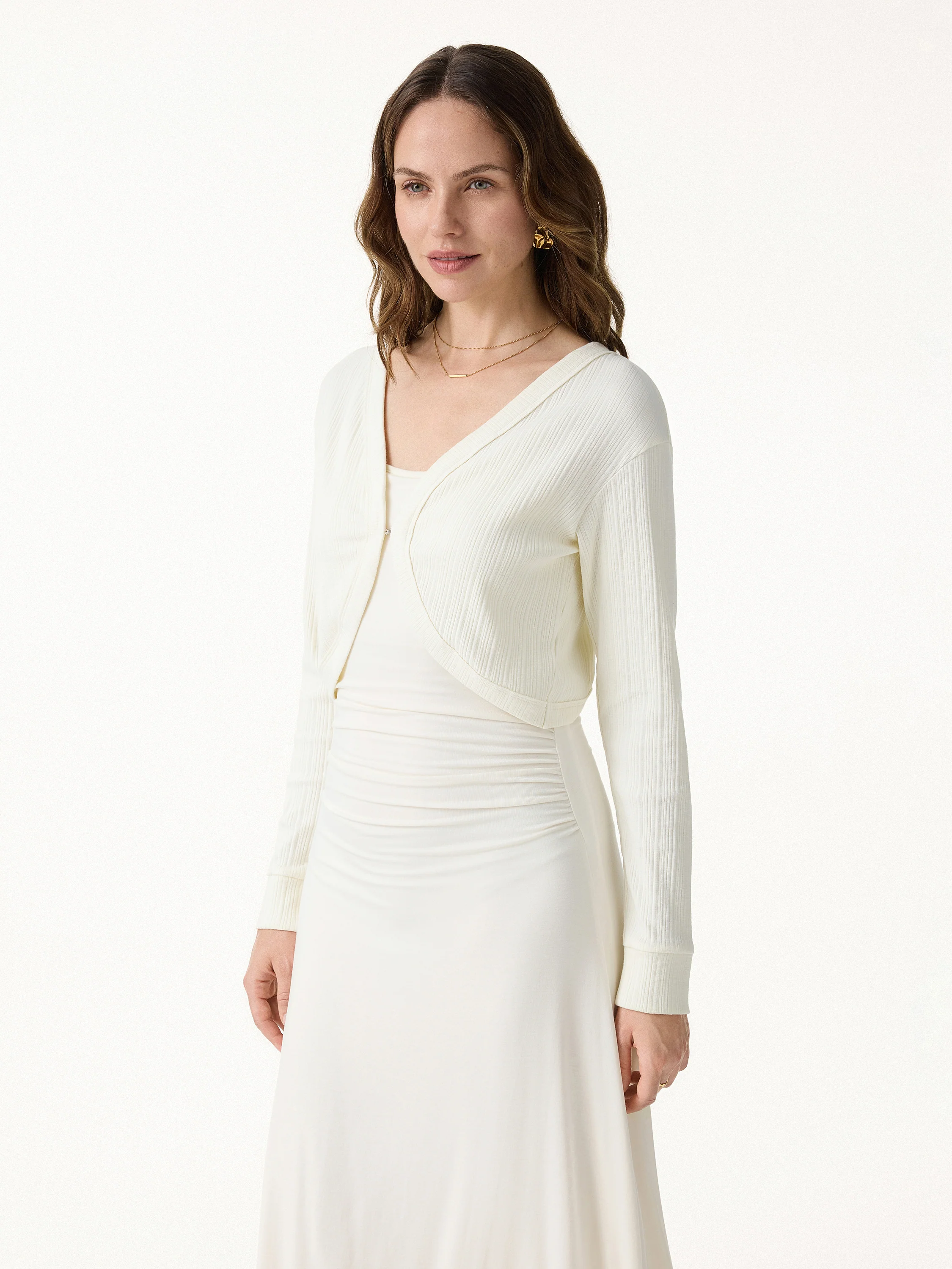 Stretch Cotton Cropped Textured Cardigan - Image 4