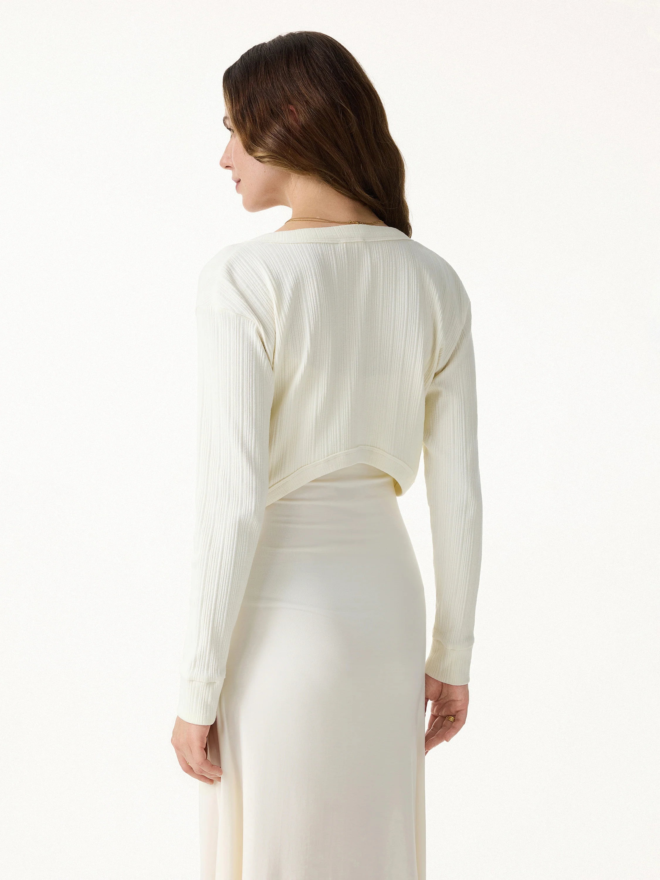 Stretch Cotton Cropped Textured Cardigan - Image 5