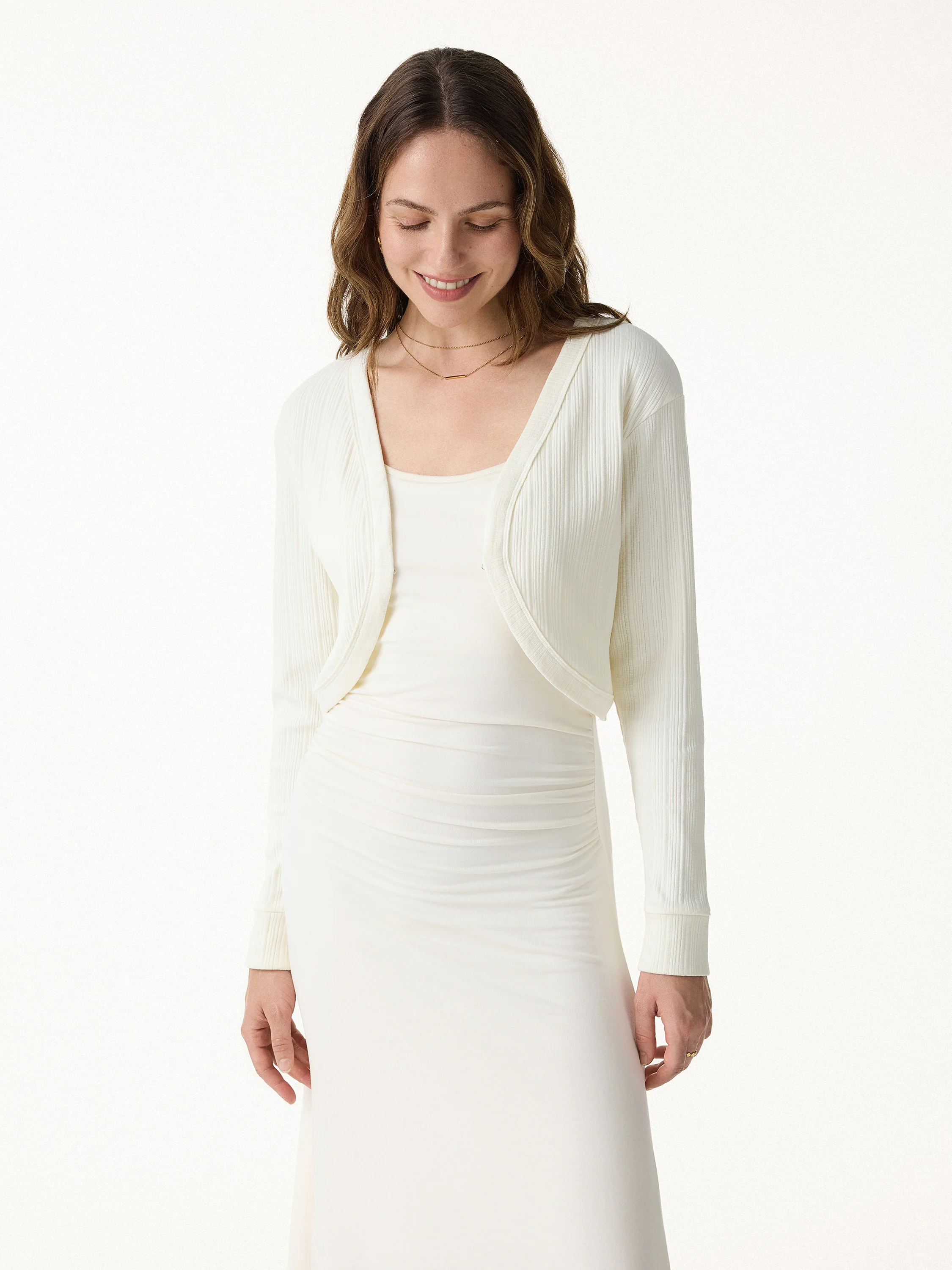 Stretch Cotton Cropped Textured Cardigan - Image 6
