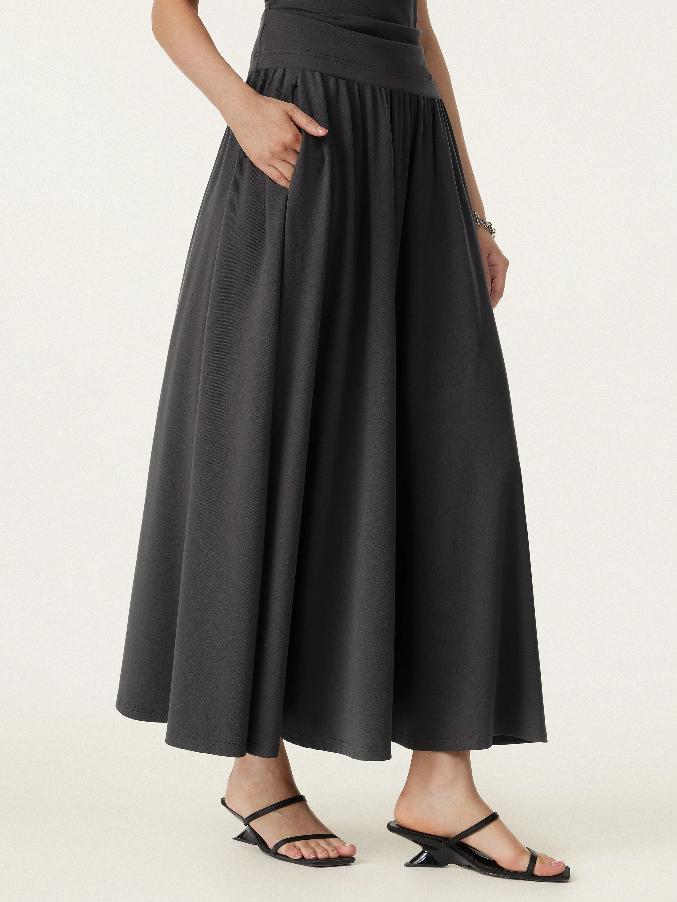 Stretch Cotton Maxi Umbrella Skirt with Pockets - Image 15