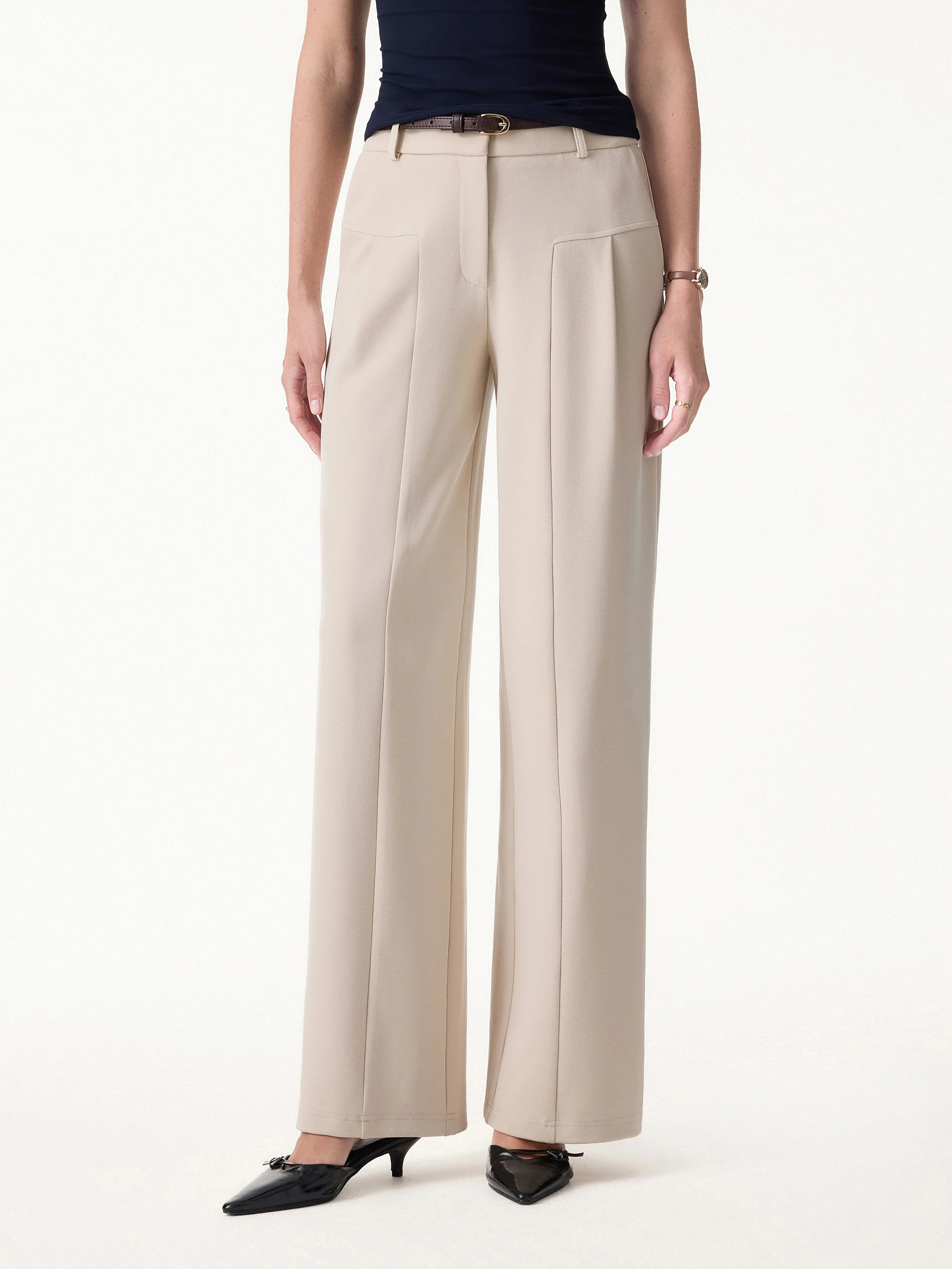 Stretch Cotton Mid Rise Wide Leg Trouser - Image 3