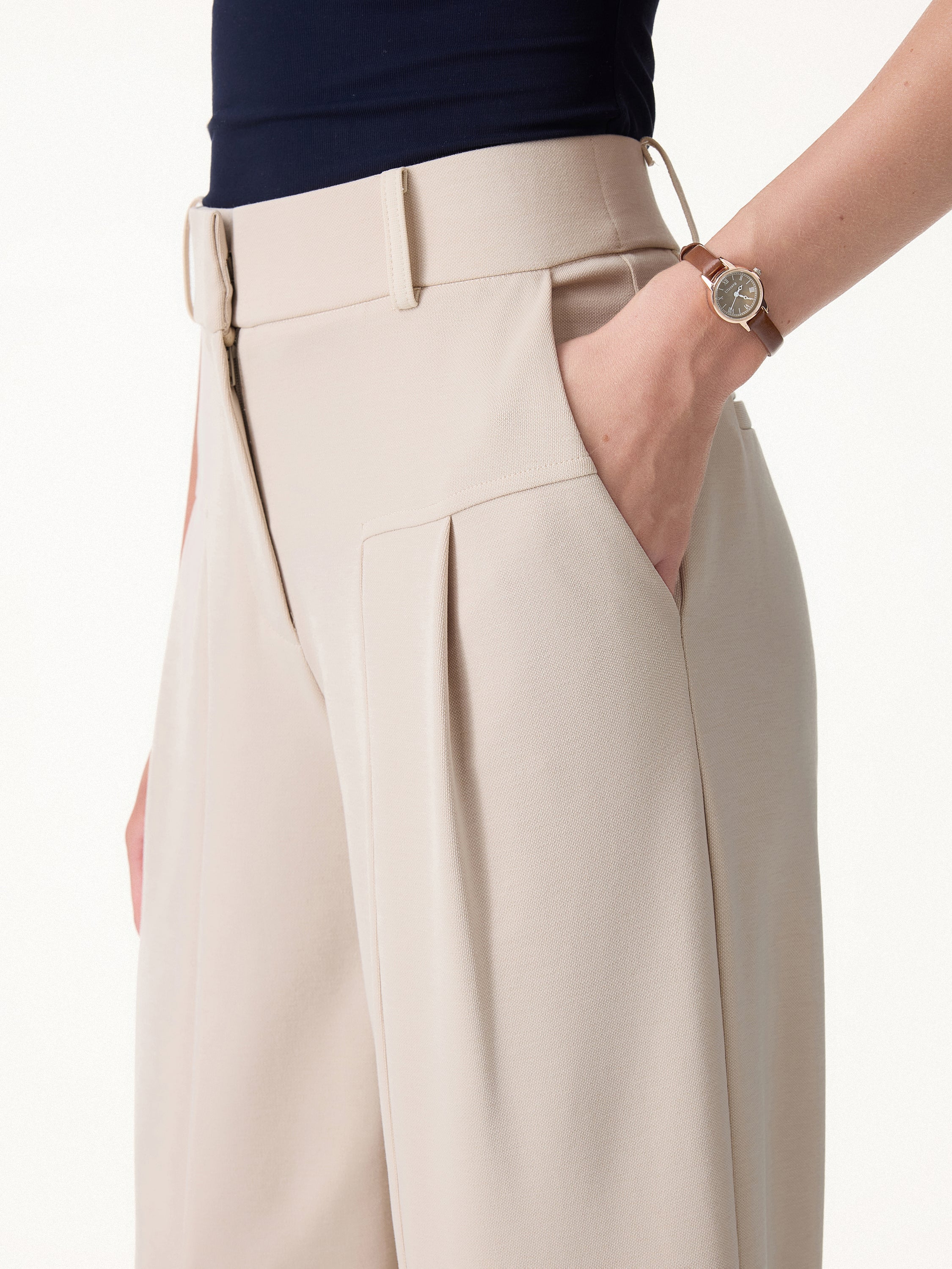 Stretch Cotton Mid Rise Wide Leg Trouser - Image 4
