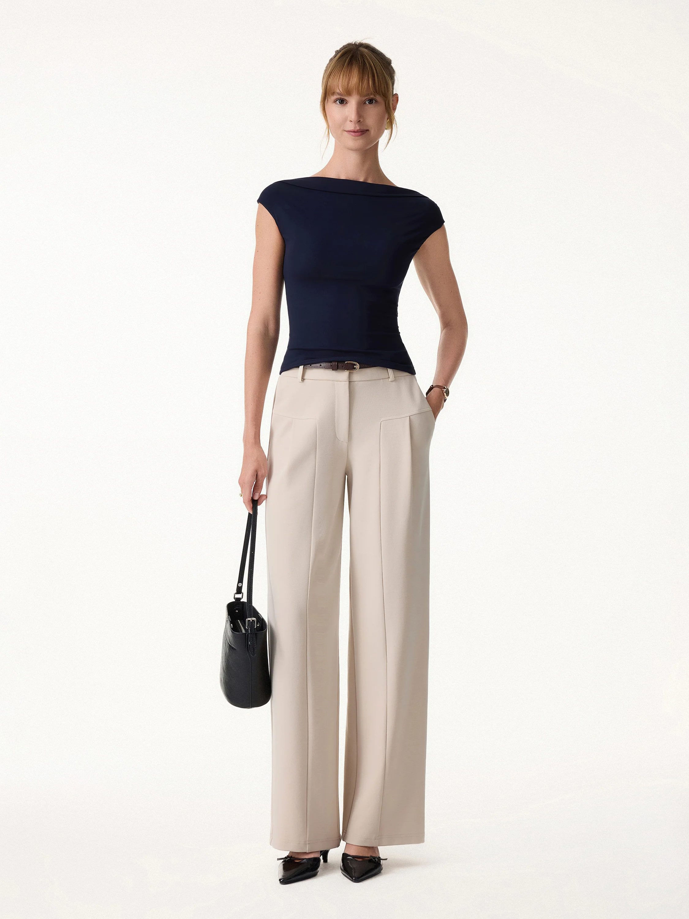 Stretch Cotton Mid Rise Wide Leg Trouser - Image 5