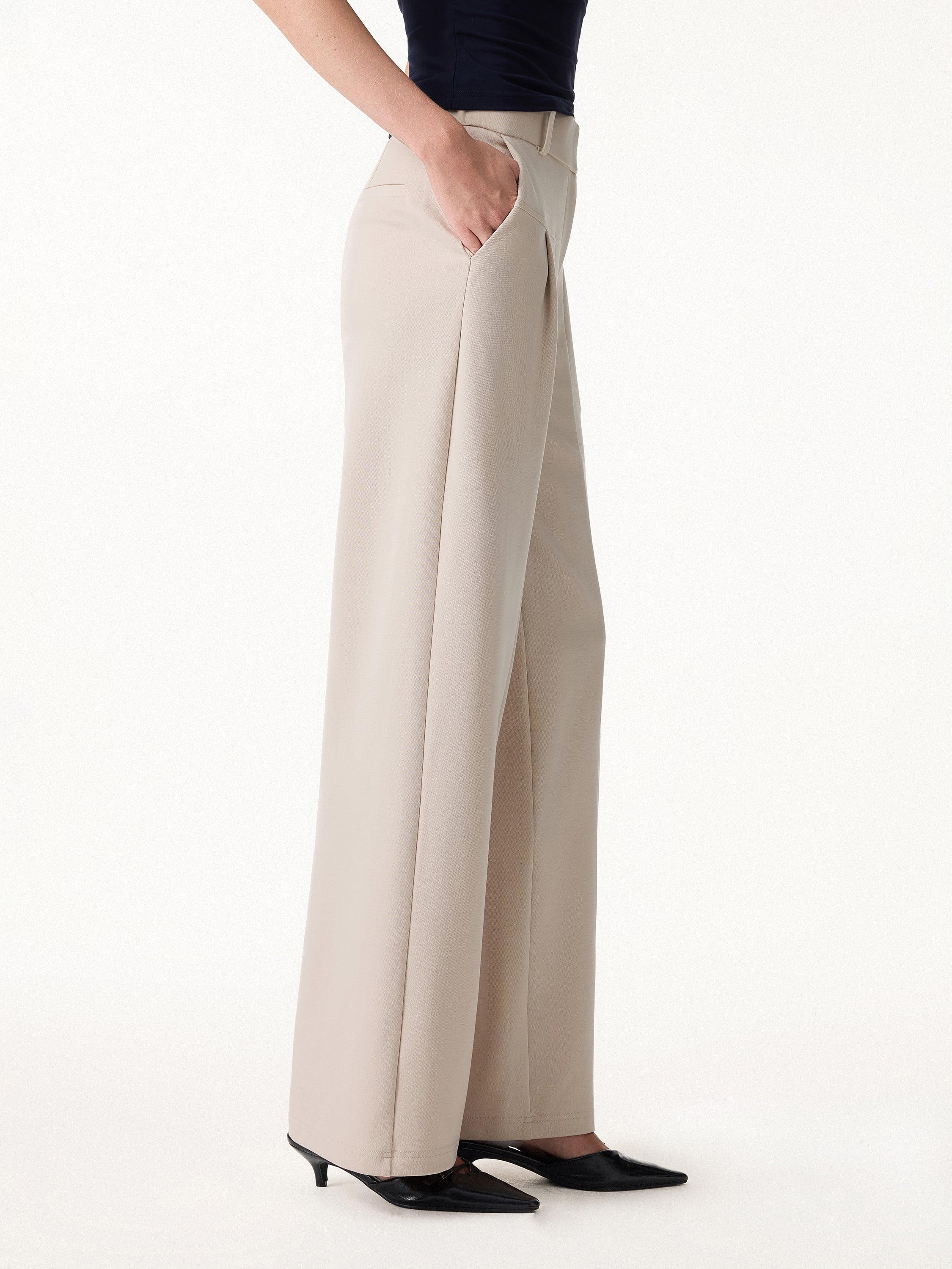Stretch Cotton Mid Rise Wide Leg Trouser - Image 8
