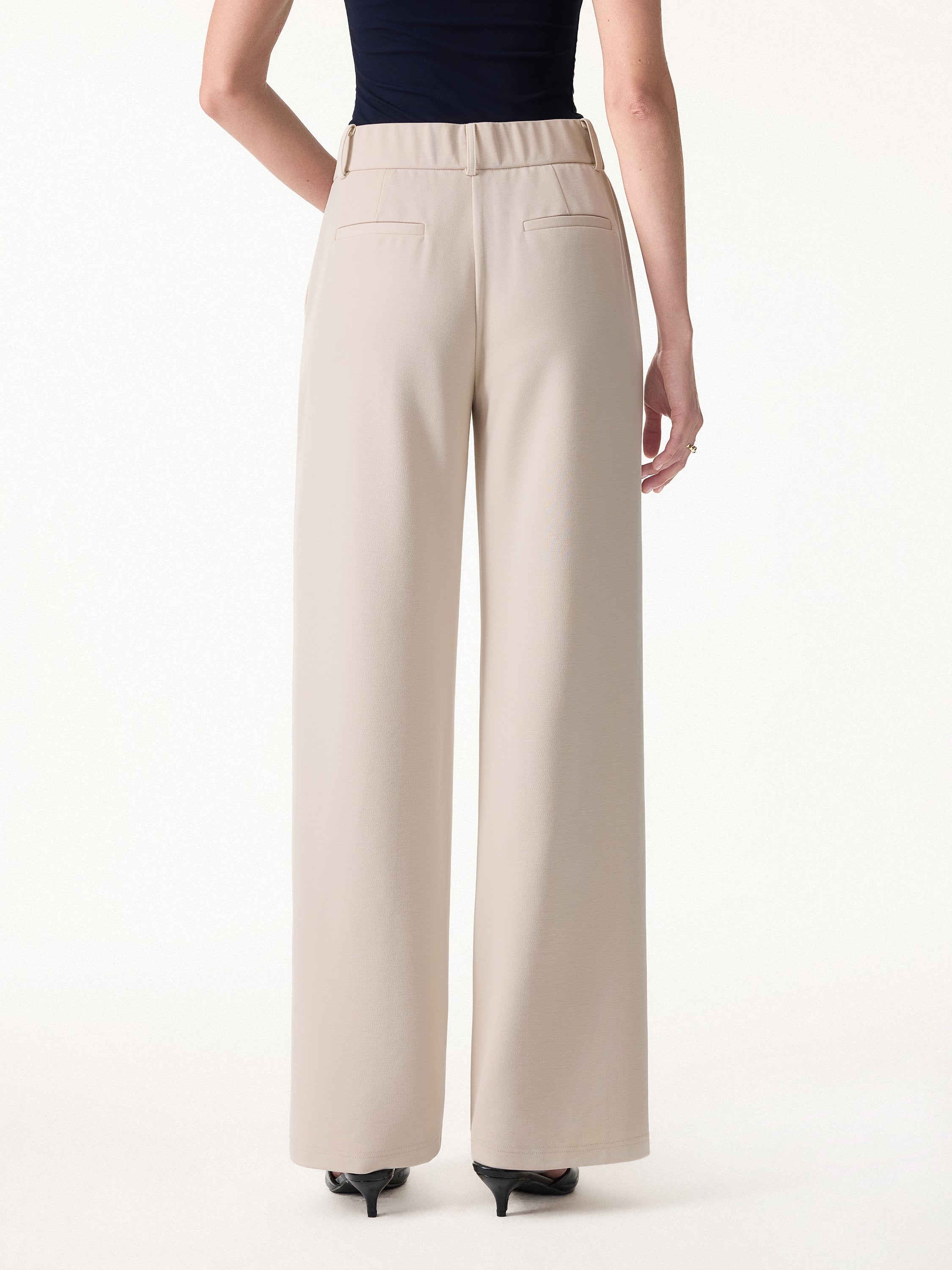 Stretch Cotton Mid Rise Wide Leg Trouser - Image 9