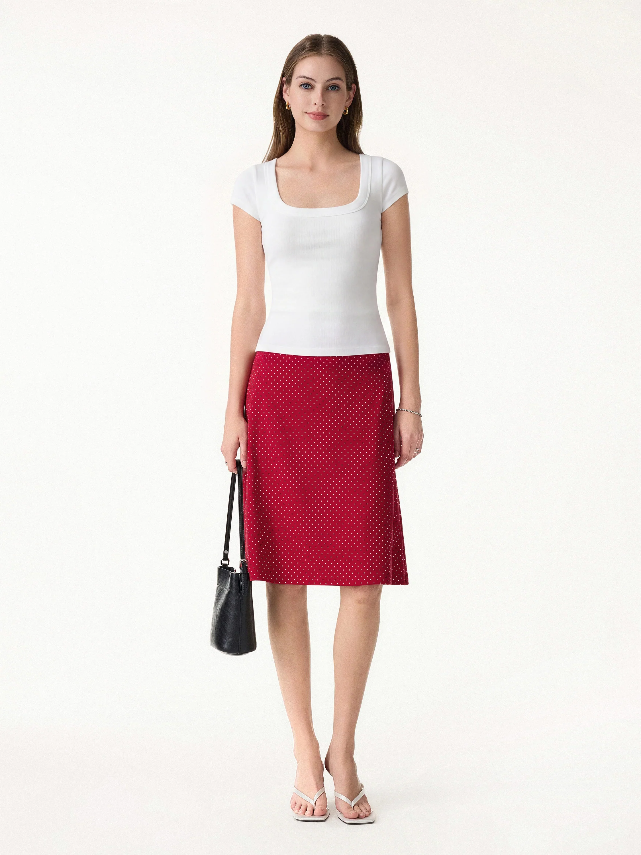 Stretch Cotton Polka Dot A-Line Flare Skirt Limited Edition - Image 10
