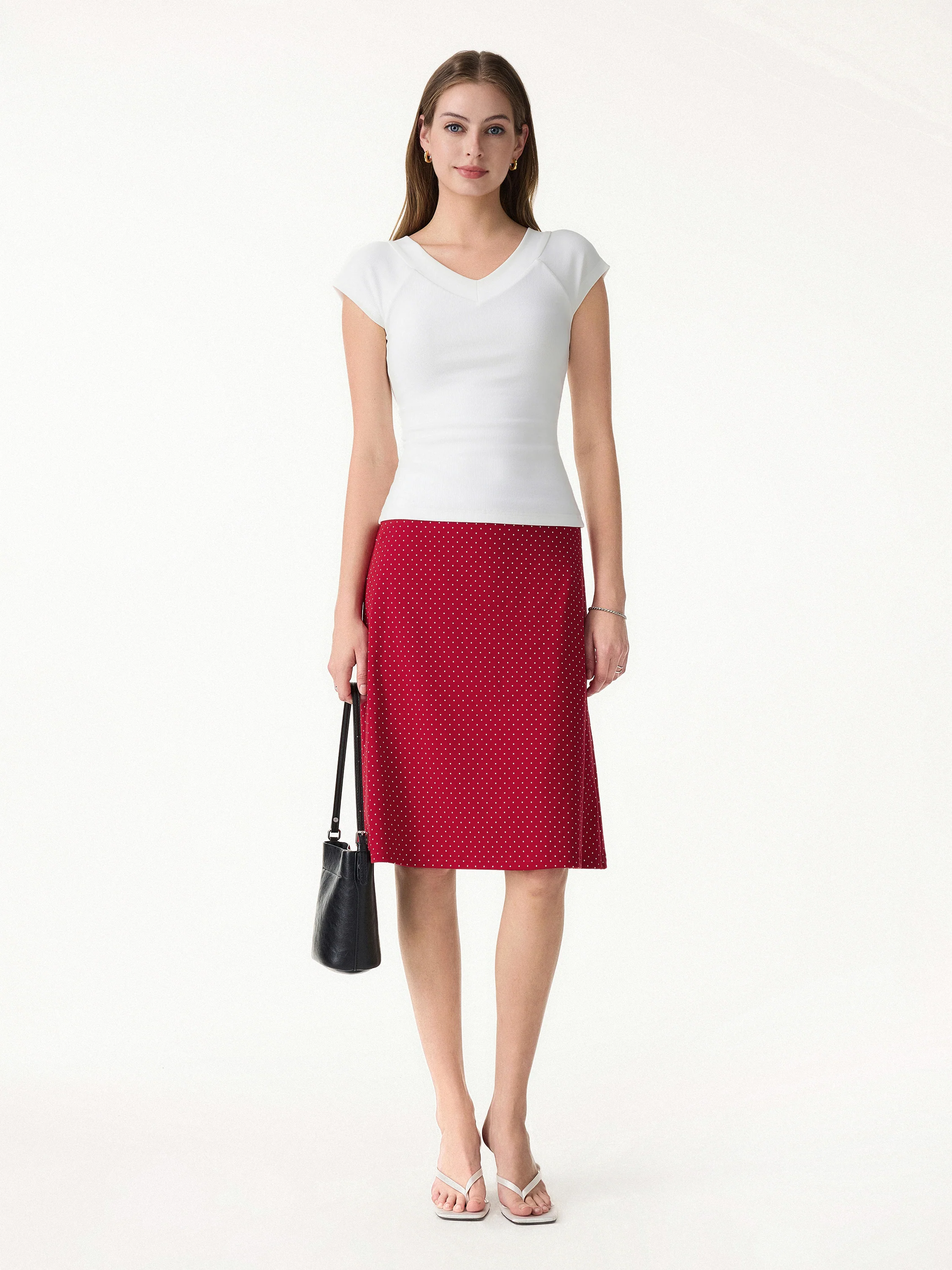 Stretch Cotton Polka Dot A-Line Flare Skirt Limited Edition - Image 2