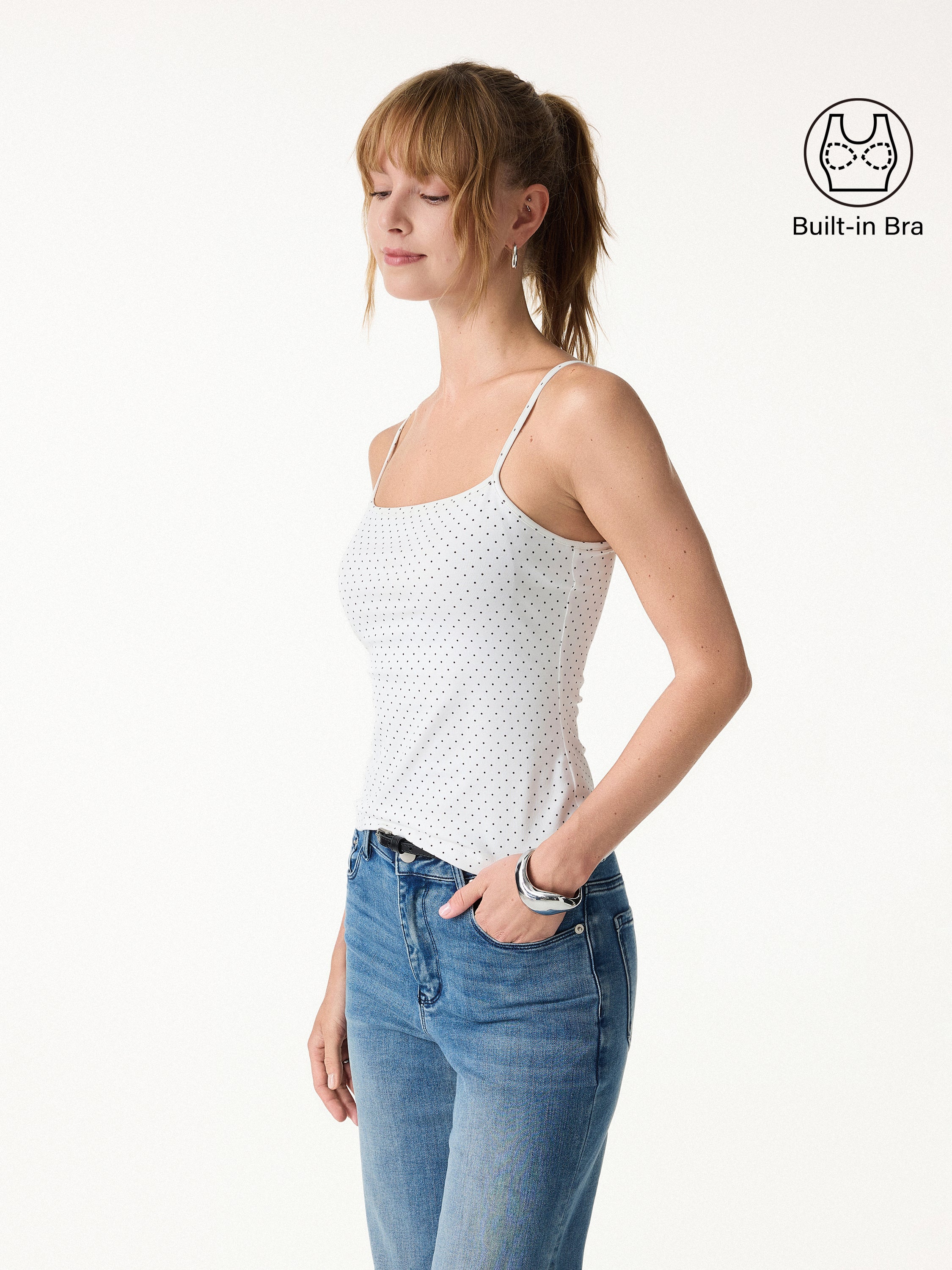 Stretch Cotton Polka Dot Adujstable Spaghetti Bra Top Limited Edition - Image 3