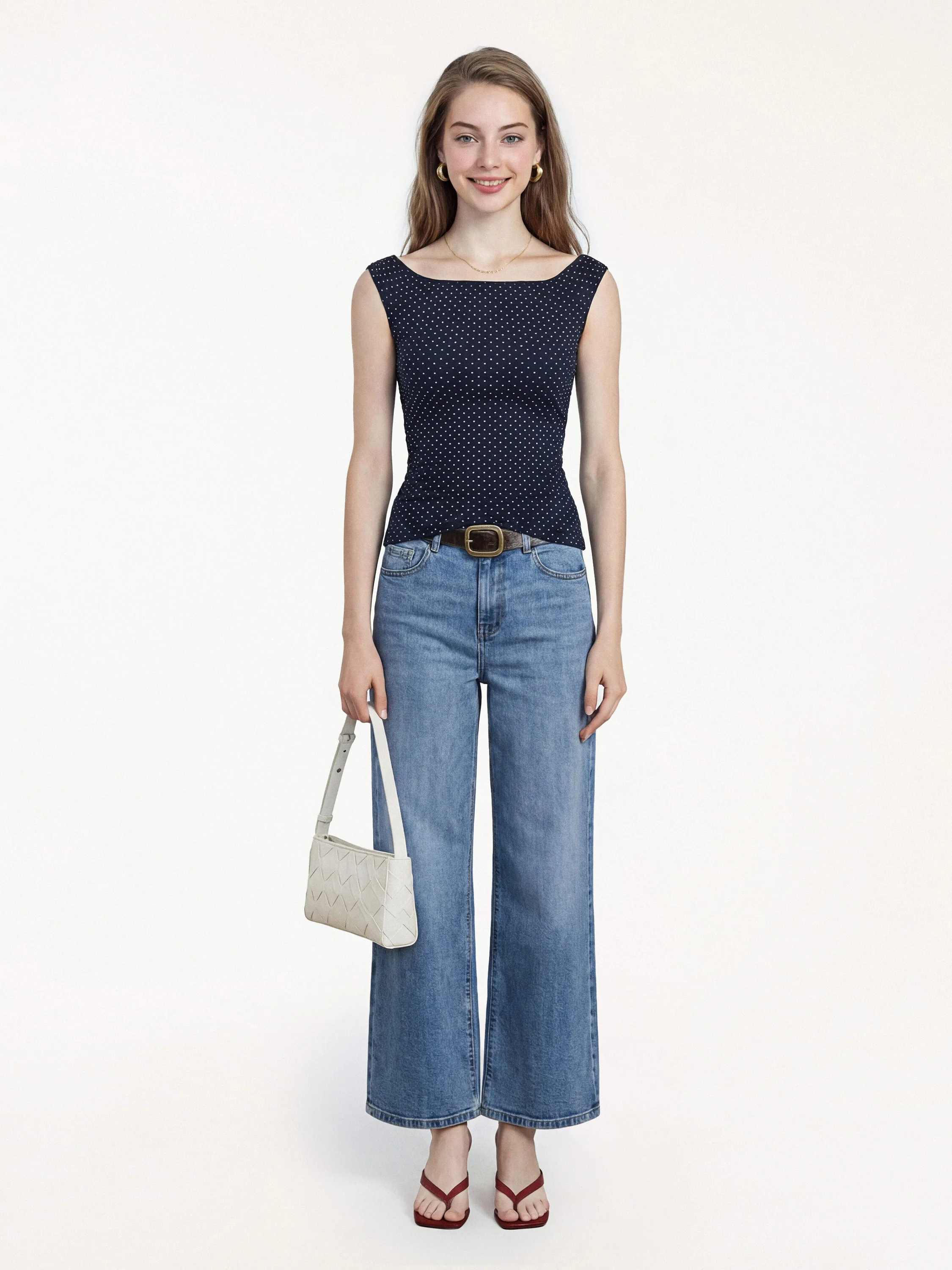 Stretch Cotton Polka Dot Boatneck Ruched Bra Top Limited Edition - Image 13
