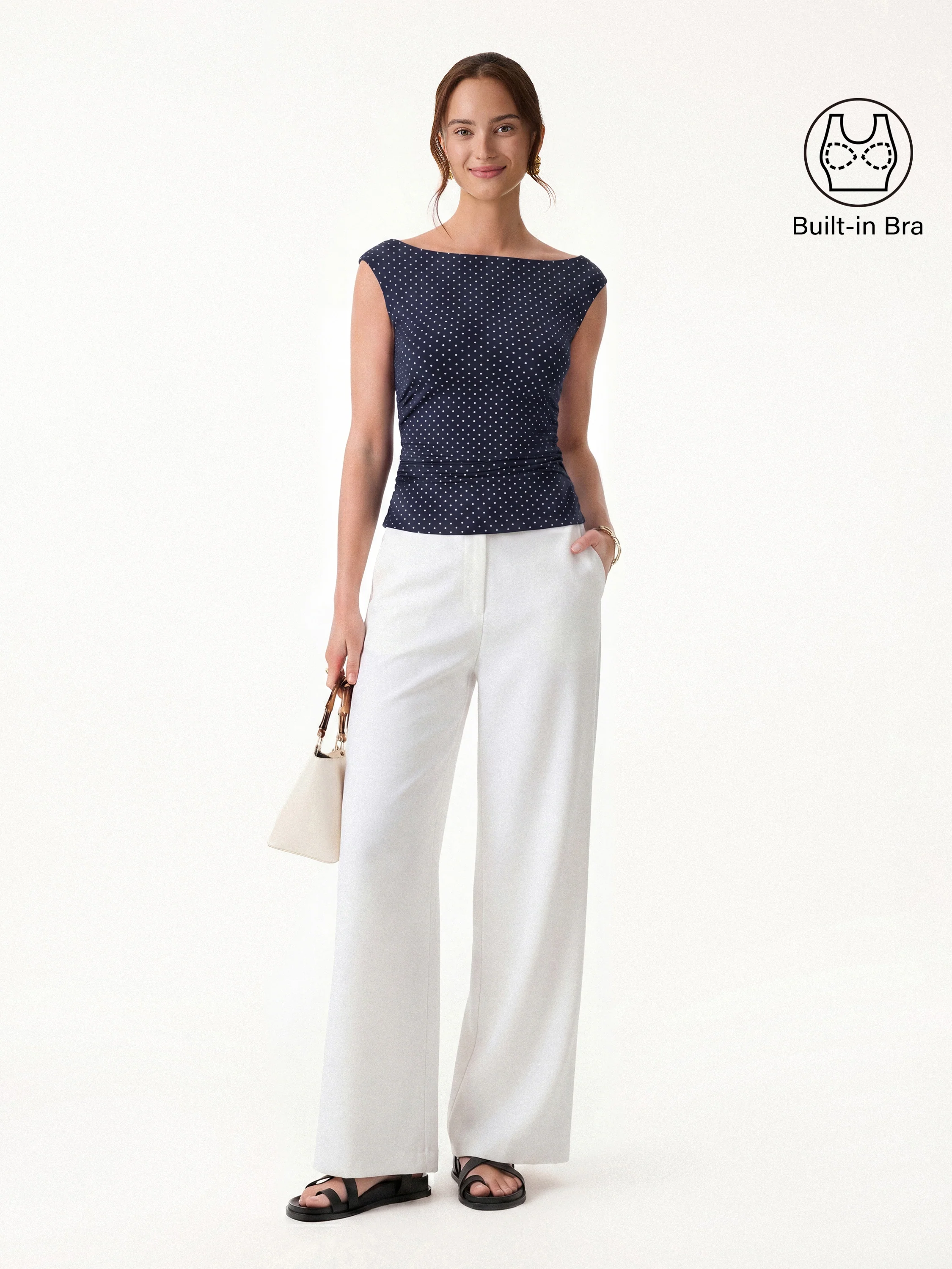 Stretch Cotton Polka Dot Boatneck Ruched Bra Top Limited Edition - Image 14